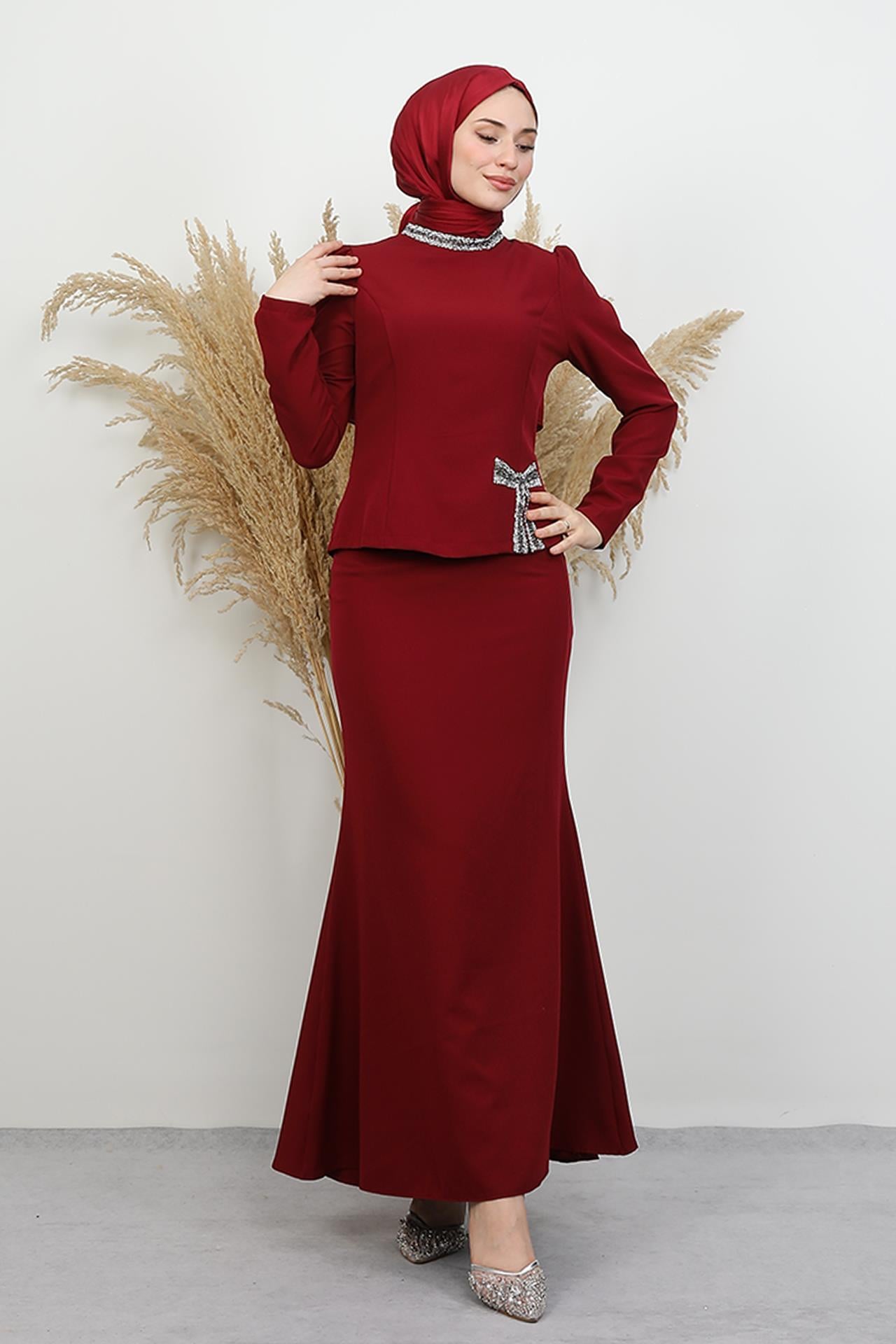 Jessica Taşlı Takım Bordo