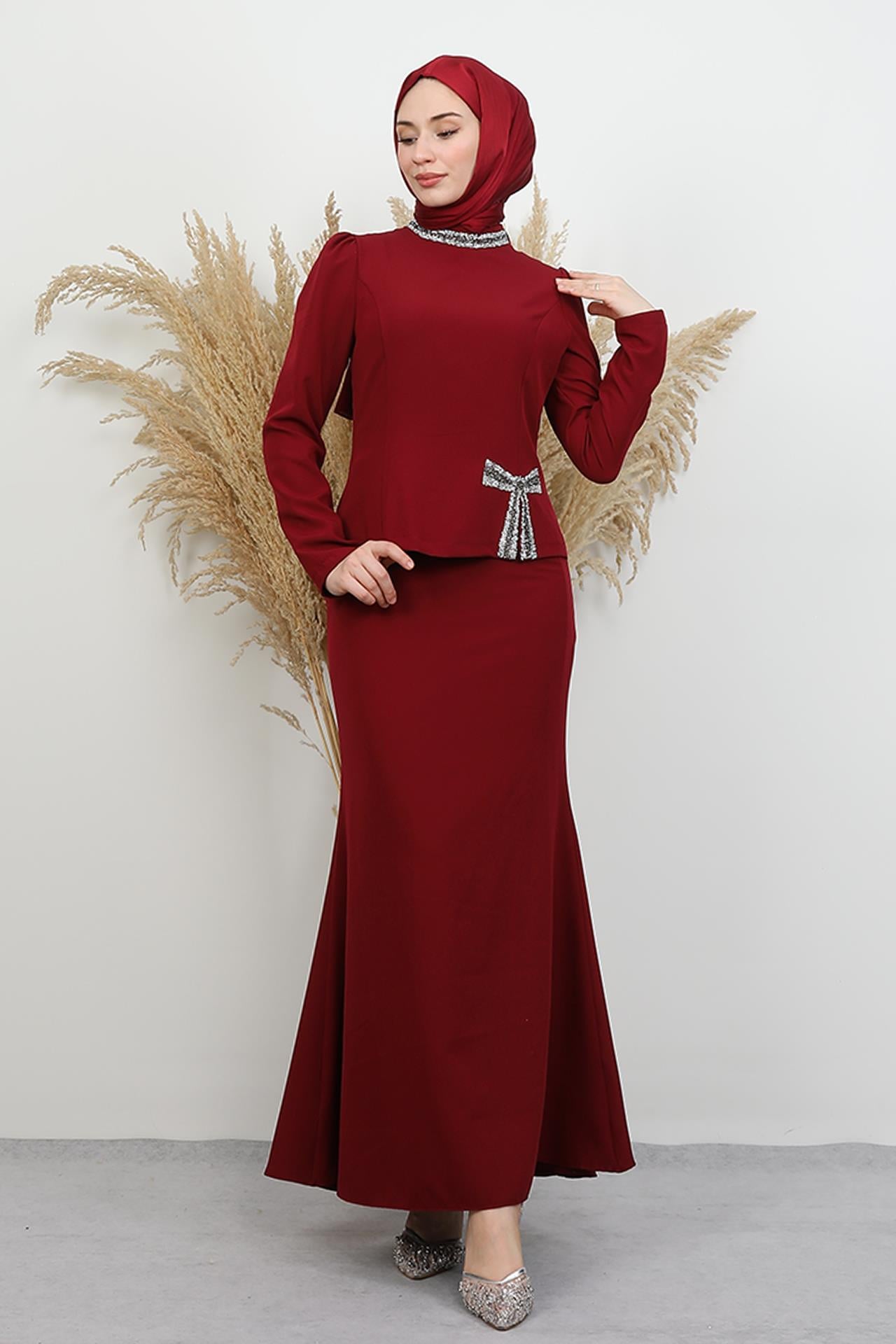 Jessica Taşlı Takım Bordo