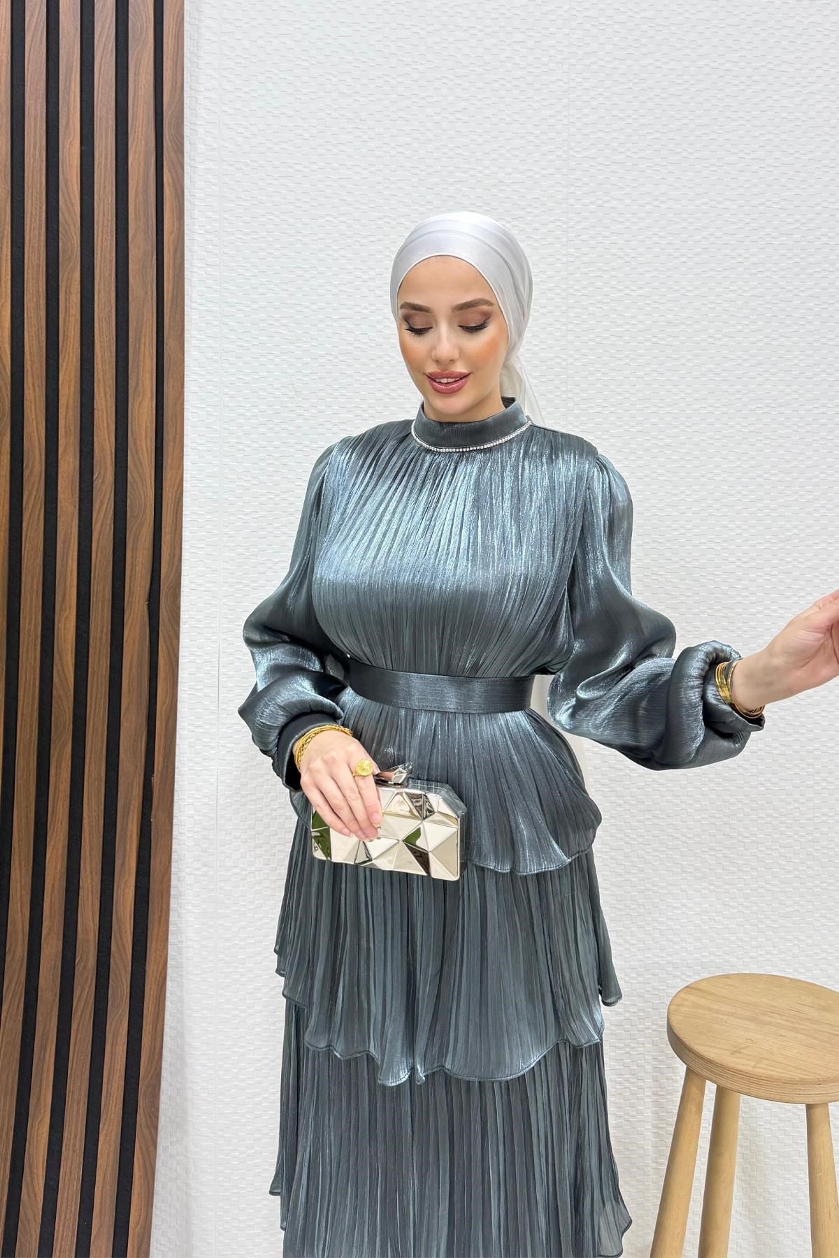 Kayla Takım Abiye Koyu Gri