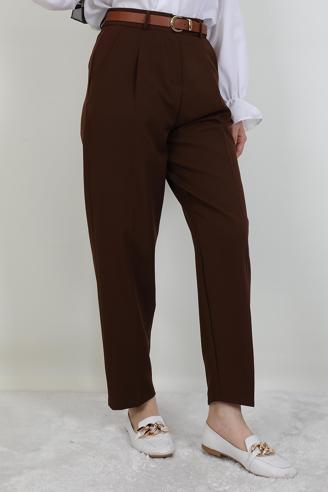 Kemerli Kalem Pantolon Kahve