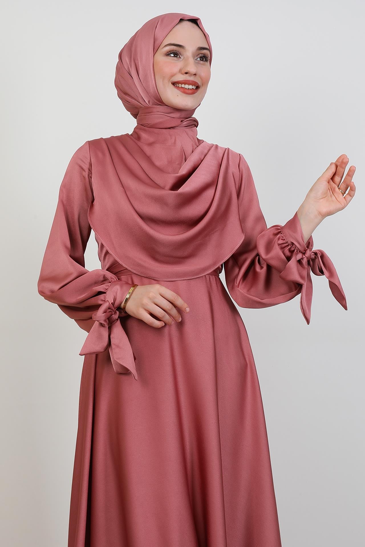 Kol Bağlamalı Degaje Abiye Pembe