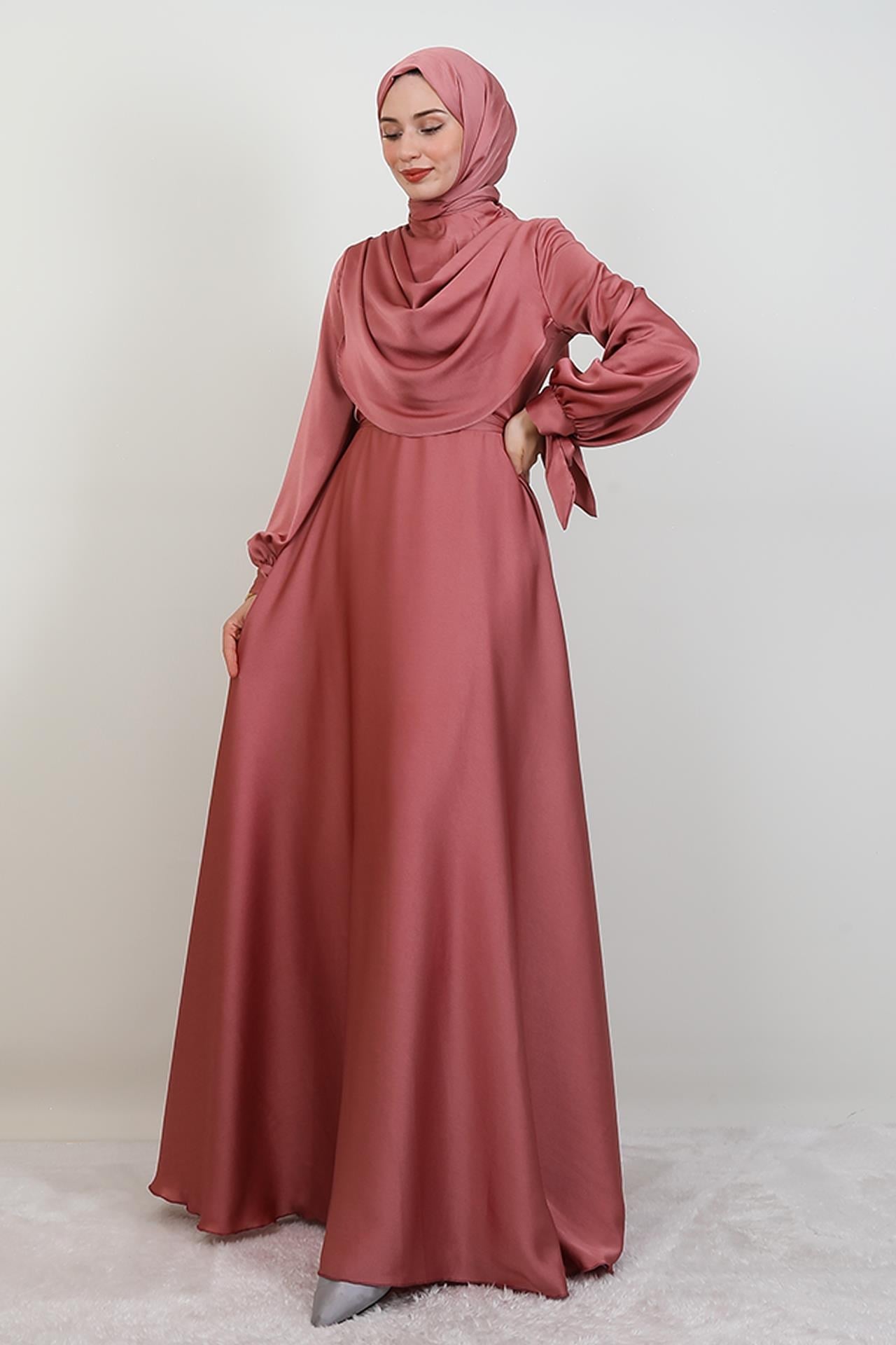 Kol Bağlamalı Degaje Abiye Pembe