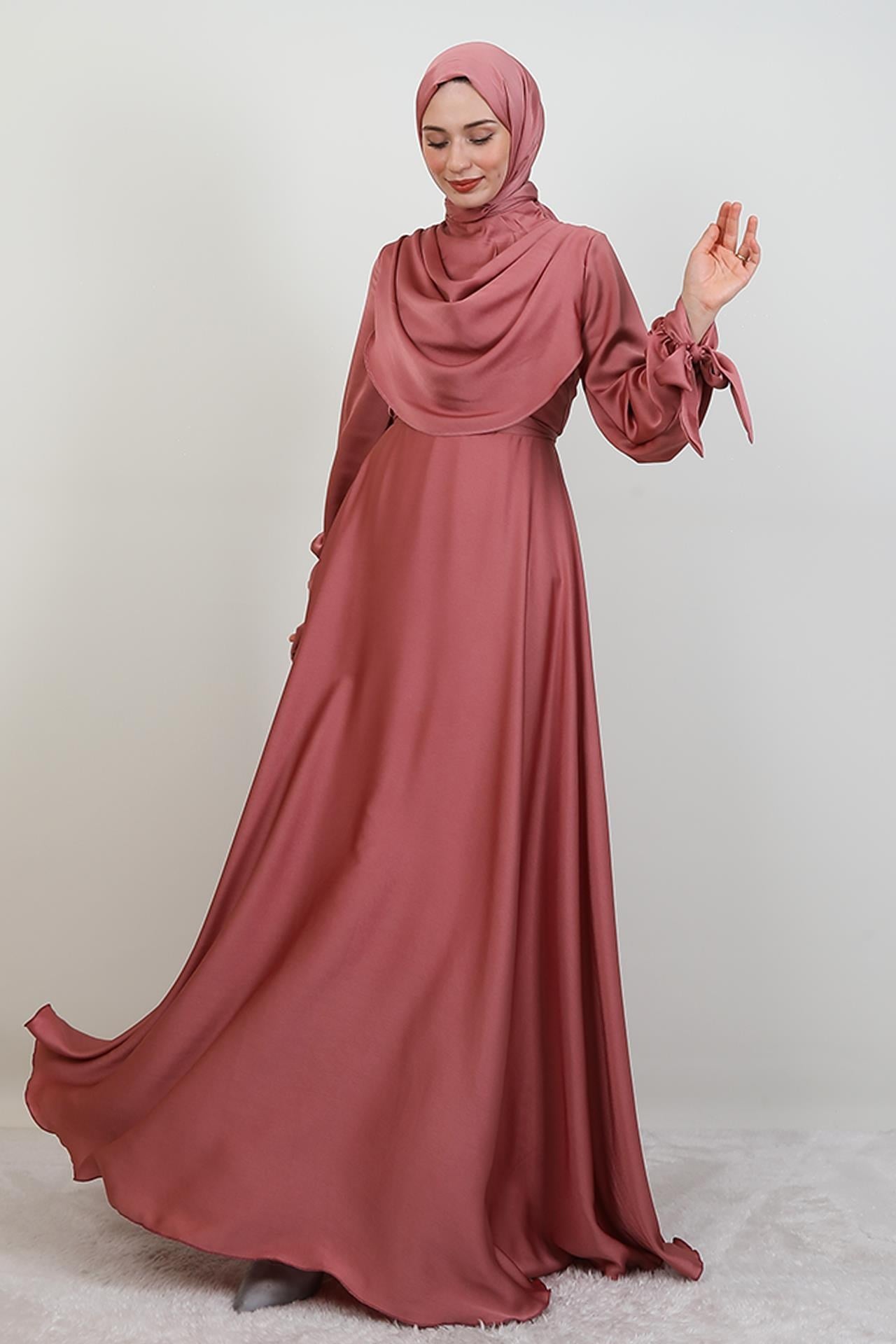 Kol Bağlamalı Degaje Abiye Pembe