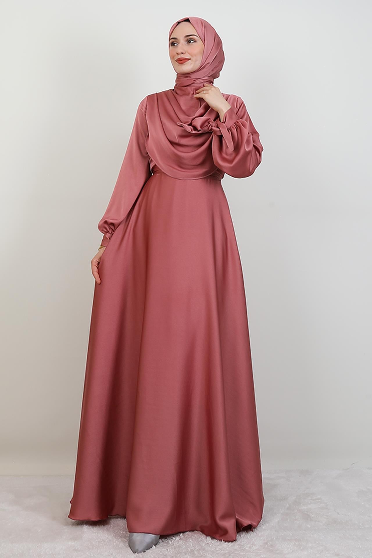 Kol Bağlamalı Degaje Abiye Pembe
