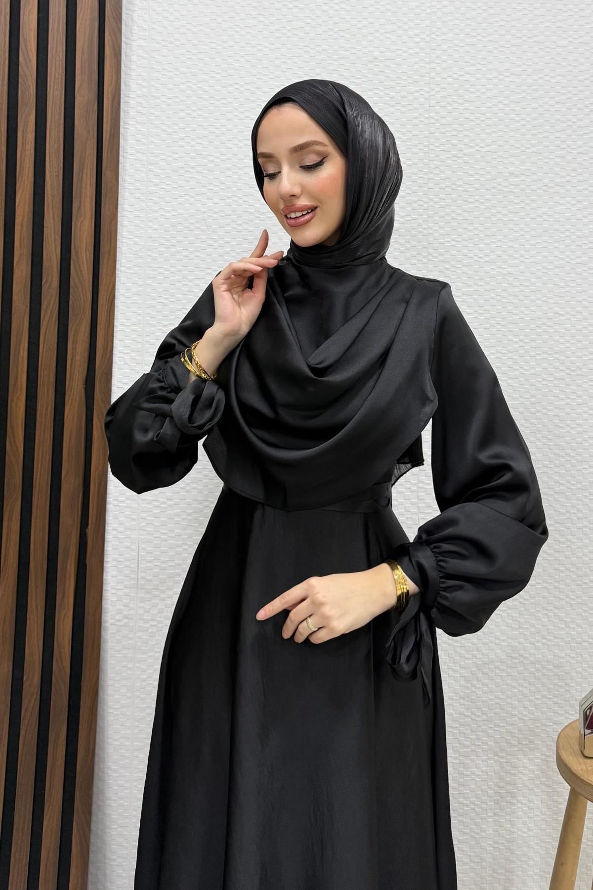 Kol Bağlamalı Degaje Abiye Siyah