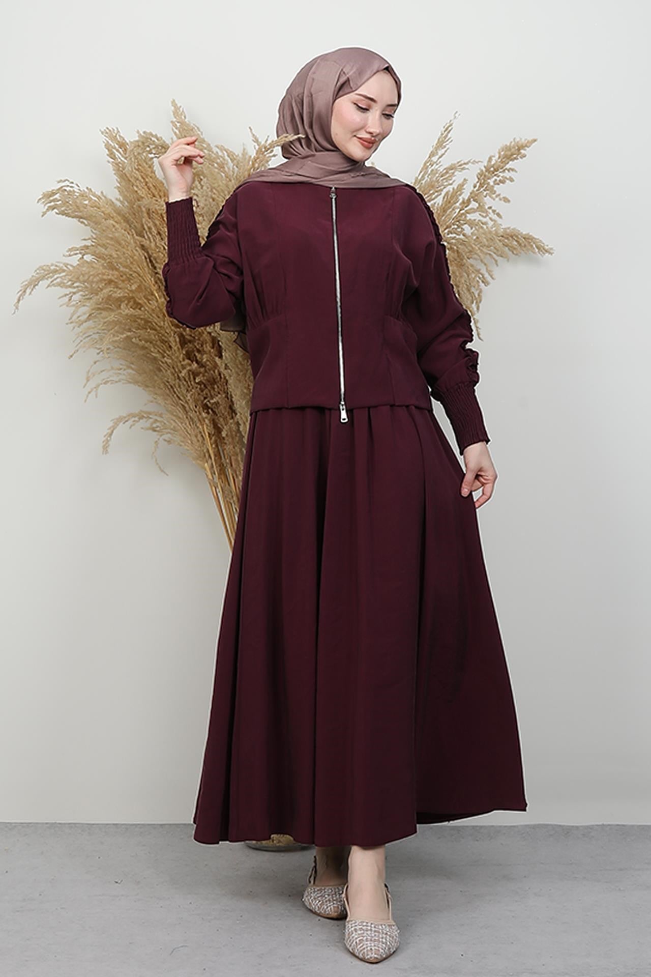 Kolu Büzgülü Takım Bordo