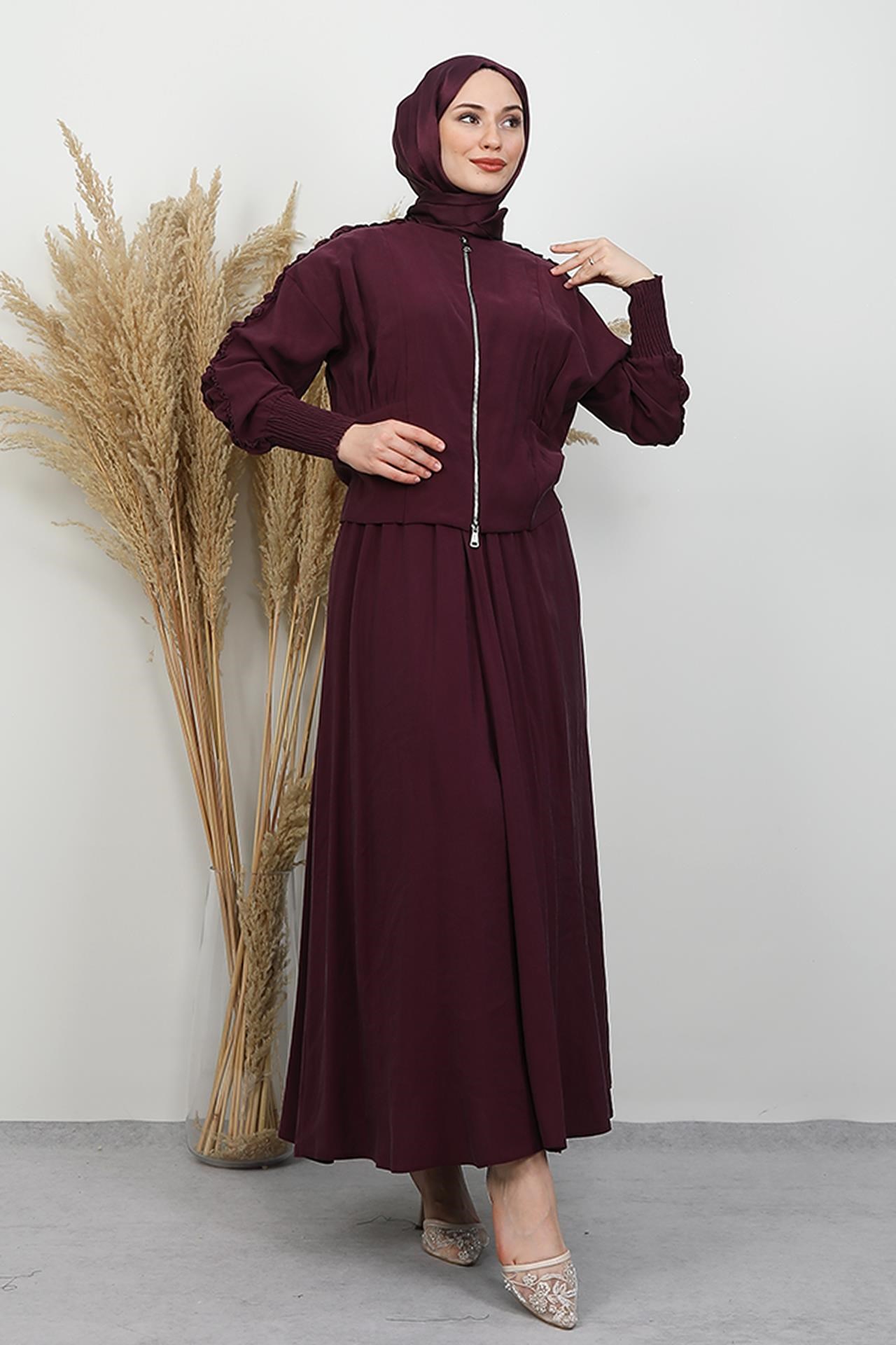 Kolu Büzgülü Takım Bordo