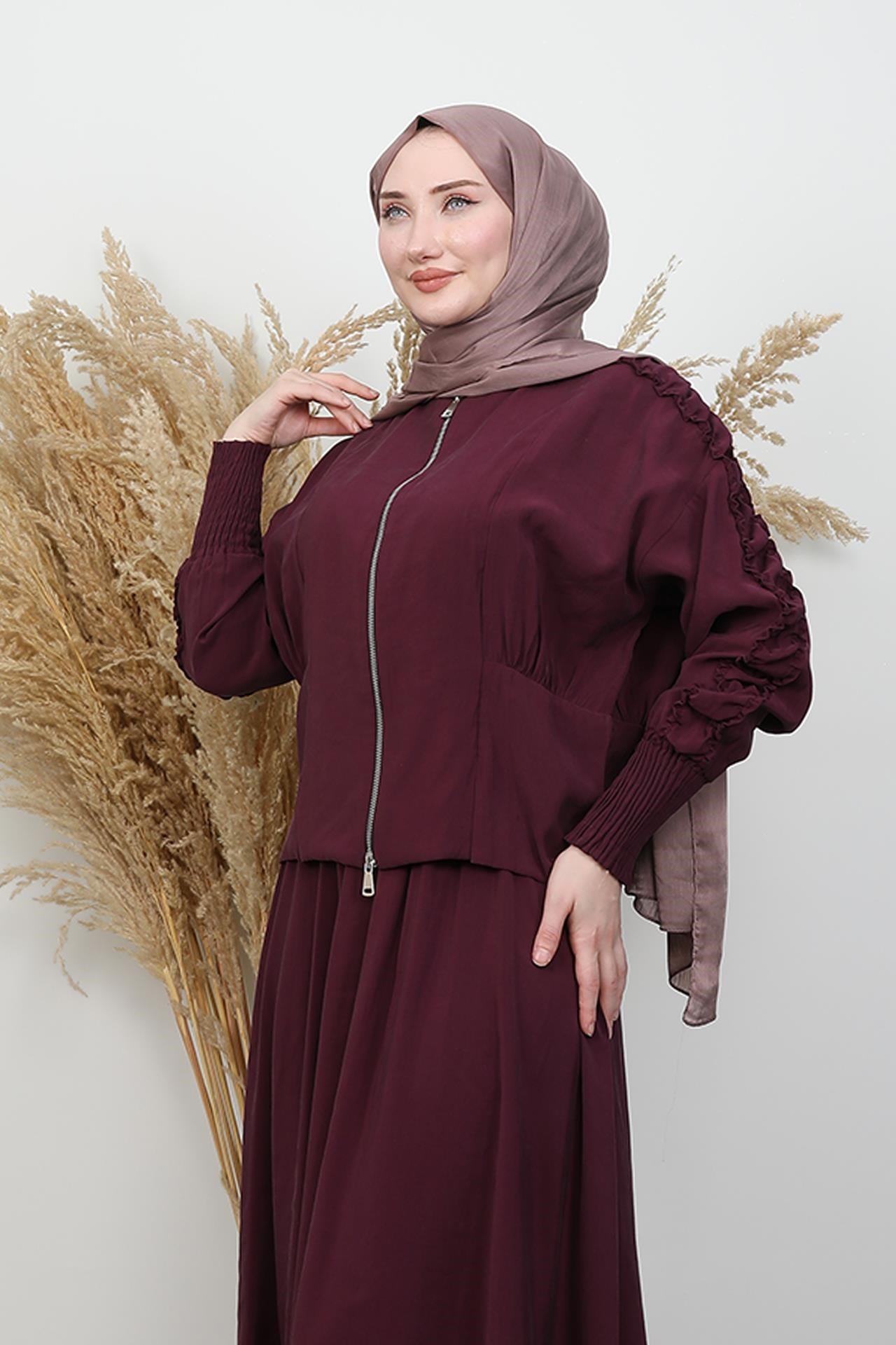 Kolu Büzgülü Takım Bordo