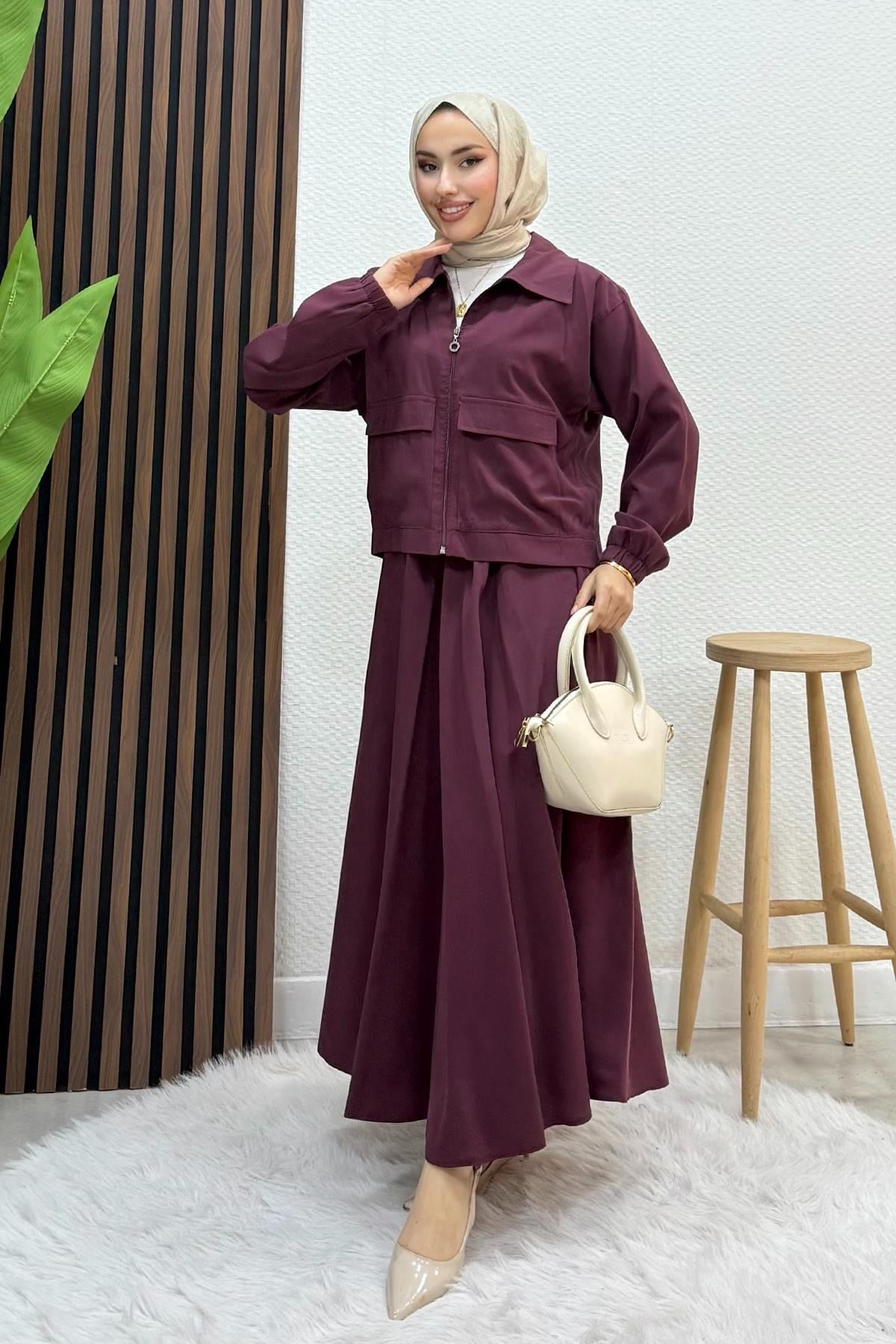 Koral Ceketli Modal Takım Bordo