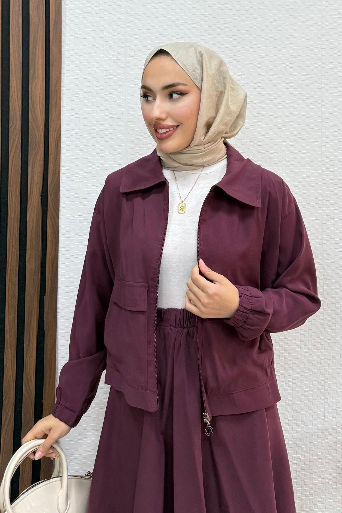 Koral Ceketli Modal Takım Bordo