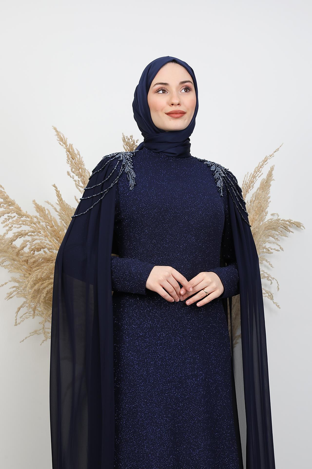Kösem Taşlı Abiye Lacivert