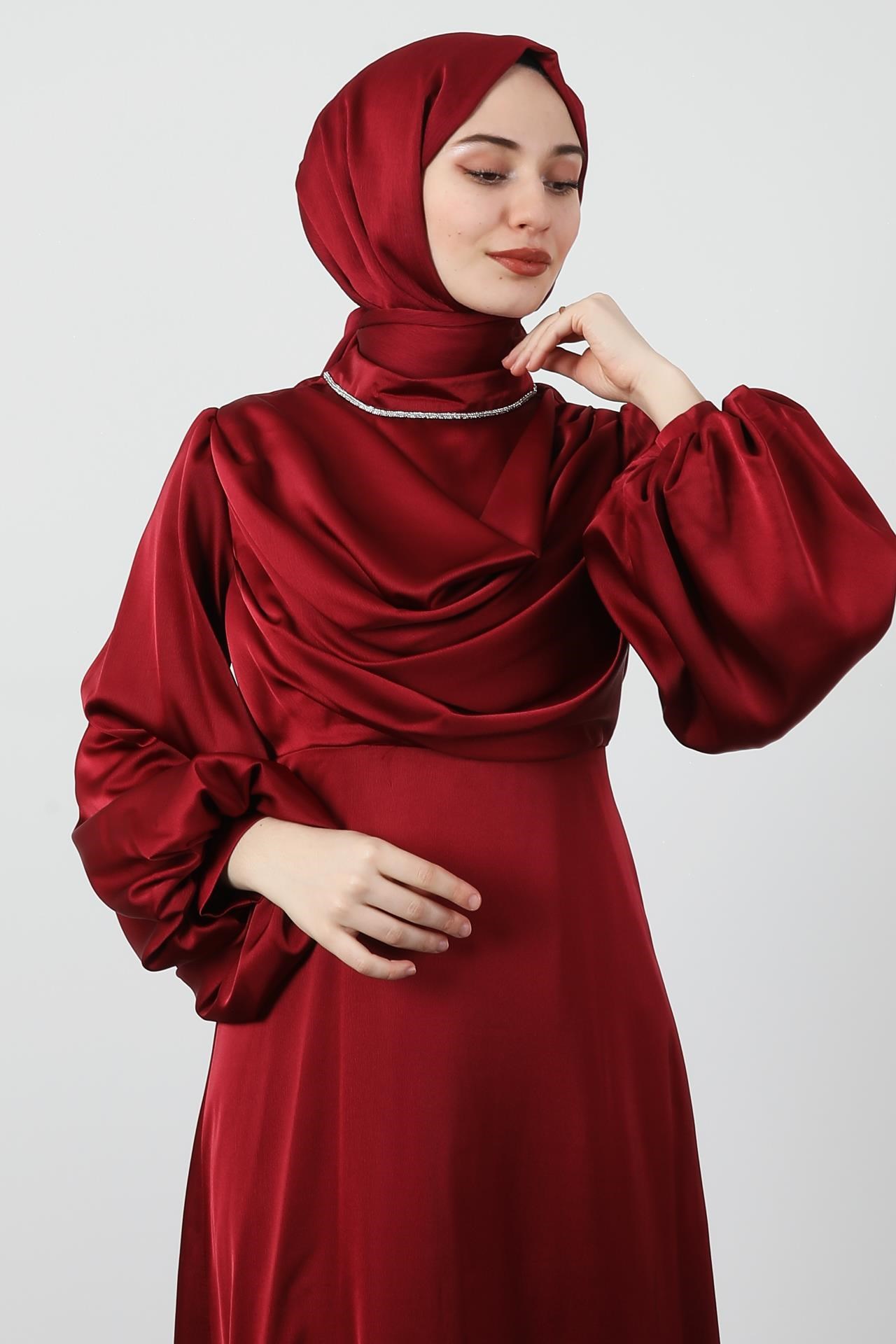 Kuyruklu Degaje Elbise Bordo