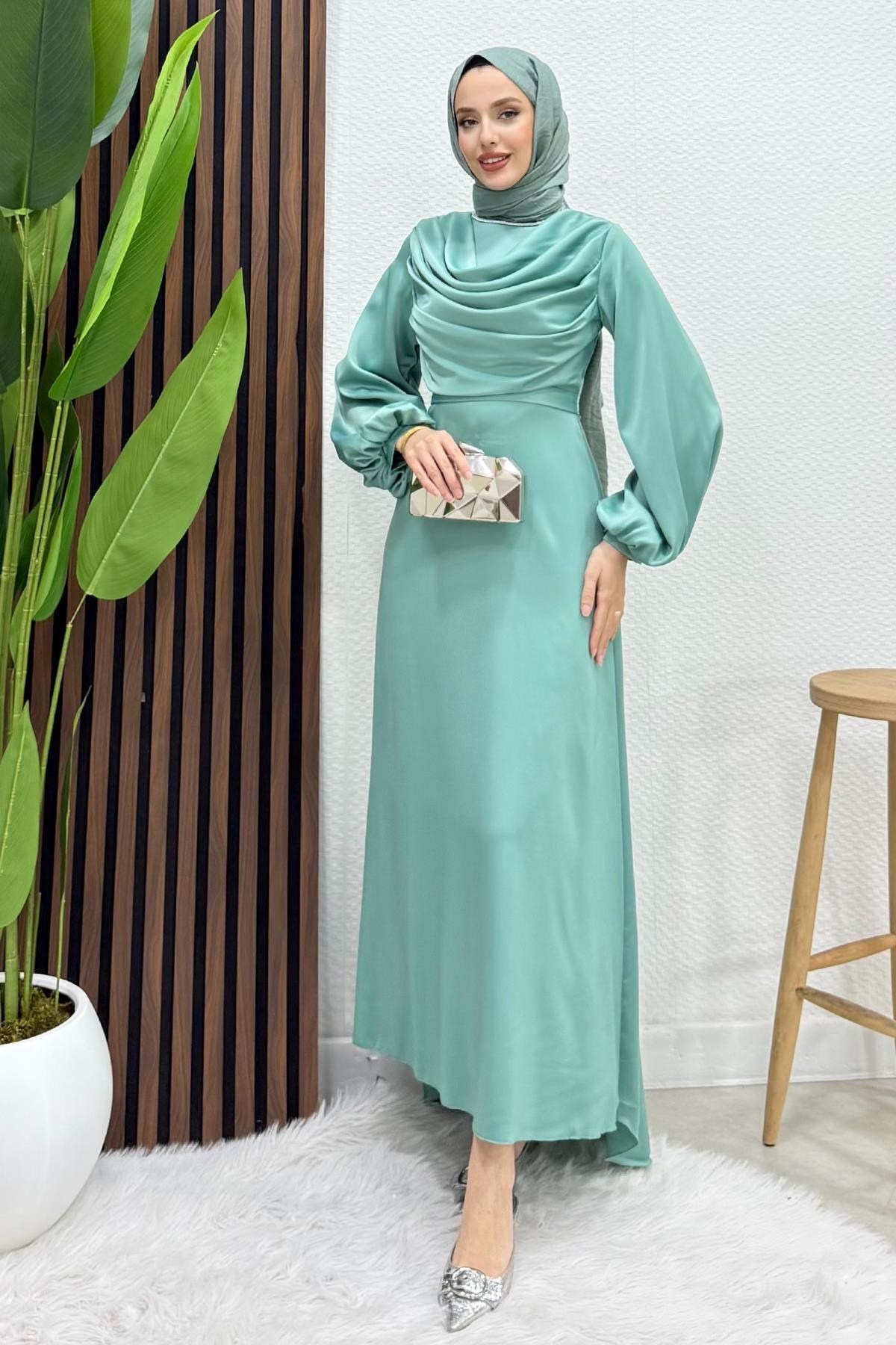 Kuyruklu Degaje Elbise Mint