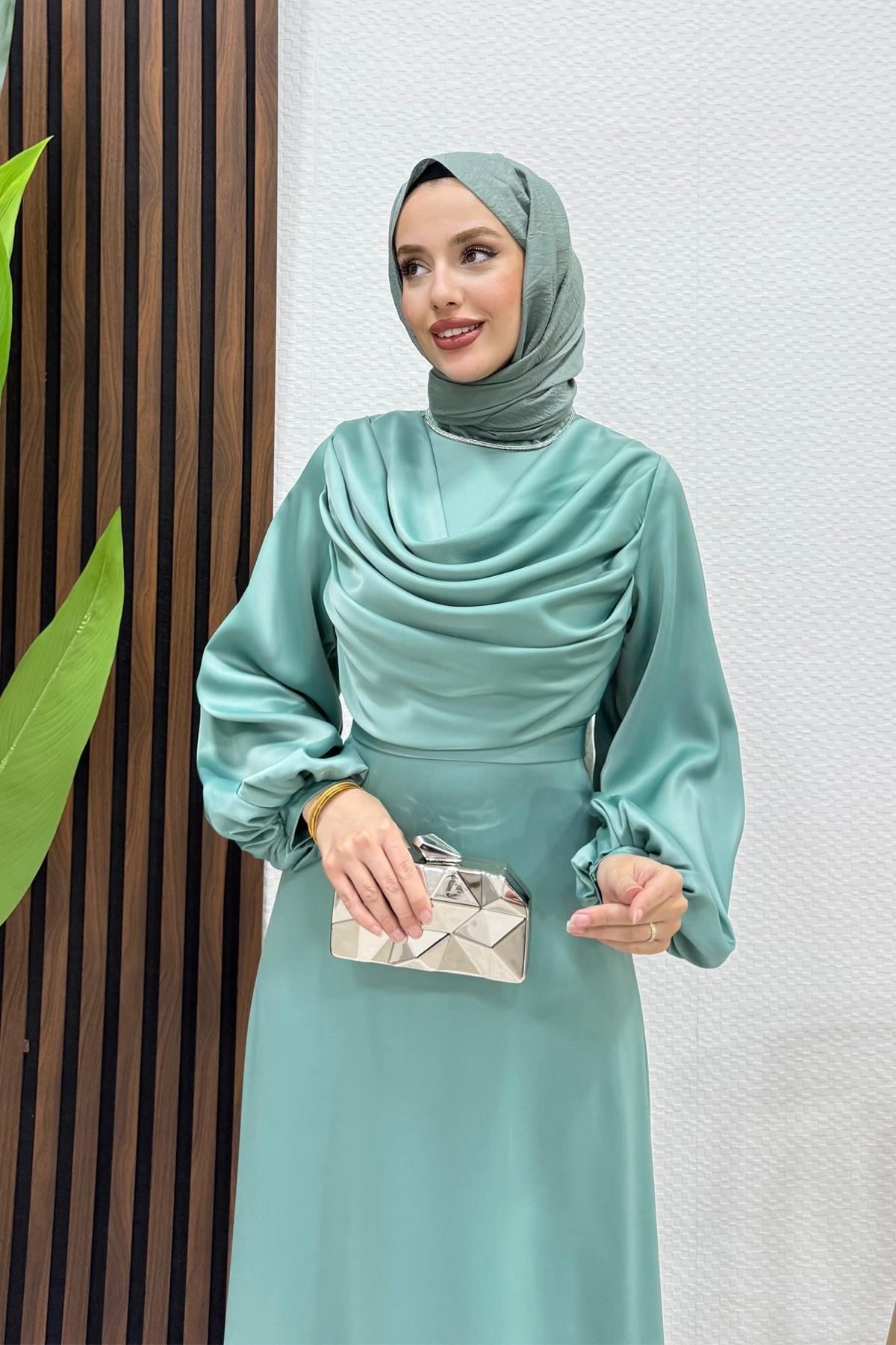 Kuyruklu Degaje Elbise Mint