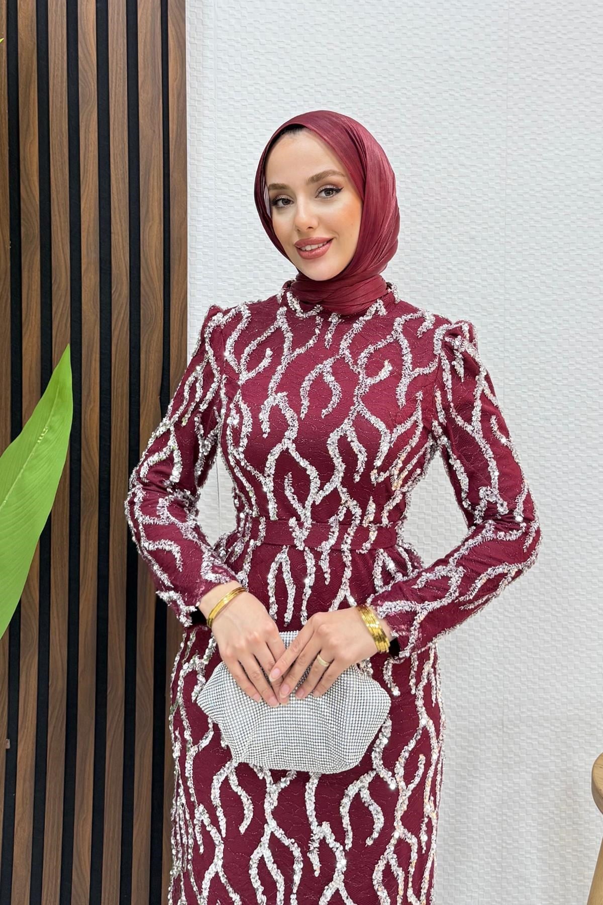 Laya Tül İşleme Abiye Bordo