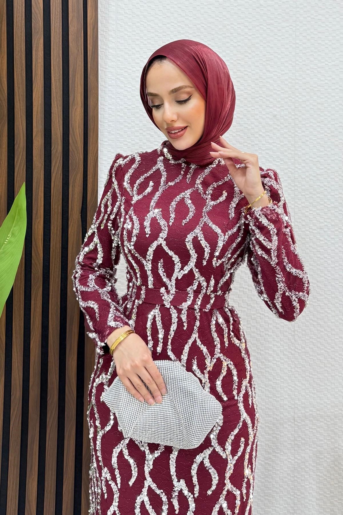 Laya Tül İşleme Abiye Bordo