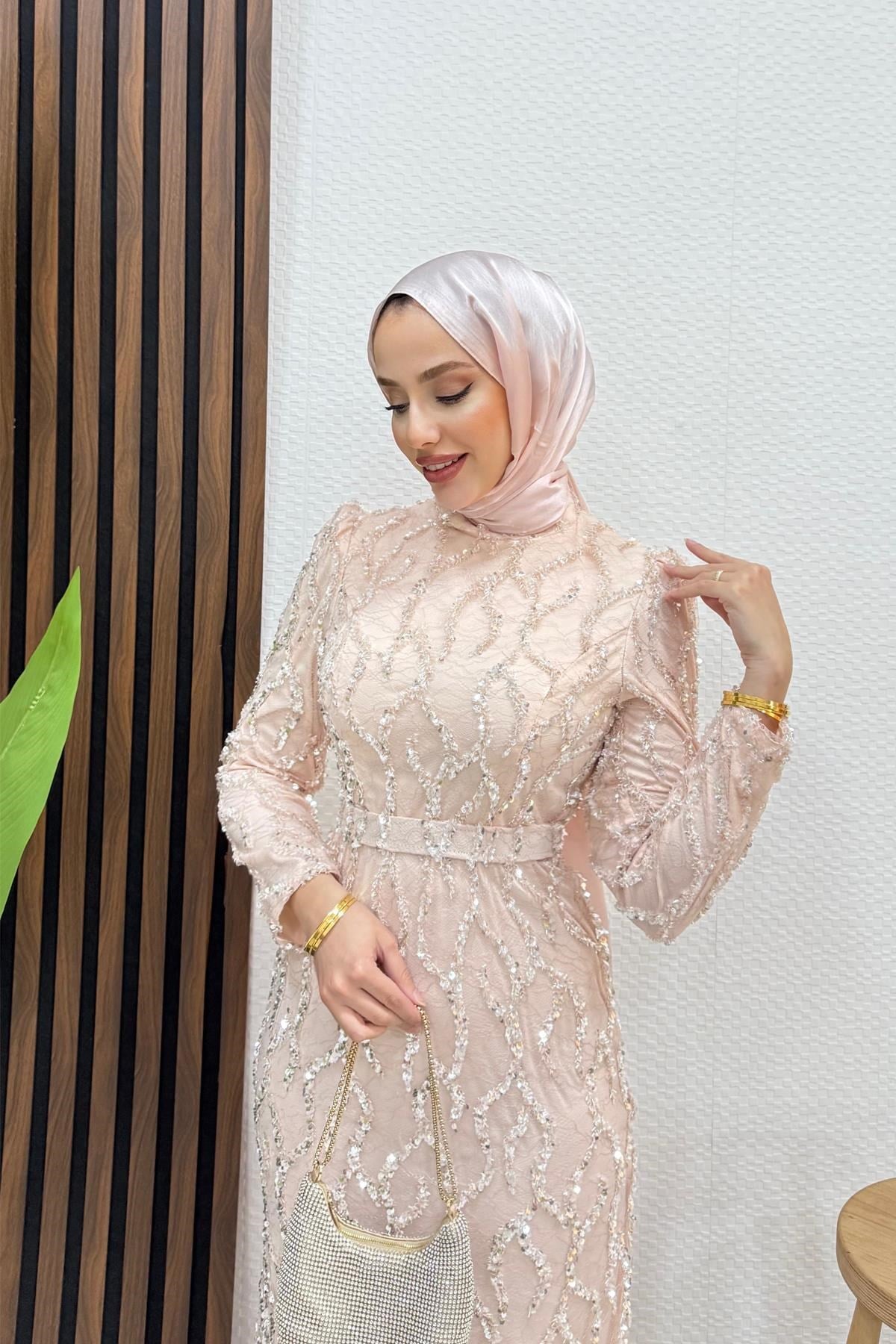 Laya Tül İşleme Abiye Soft Pembe