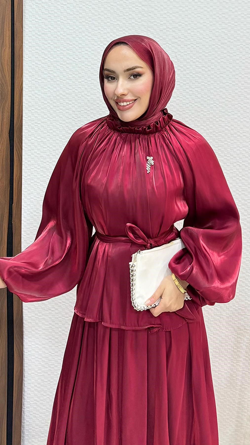 Layla Broş Takım Bordo