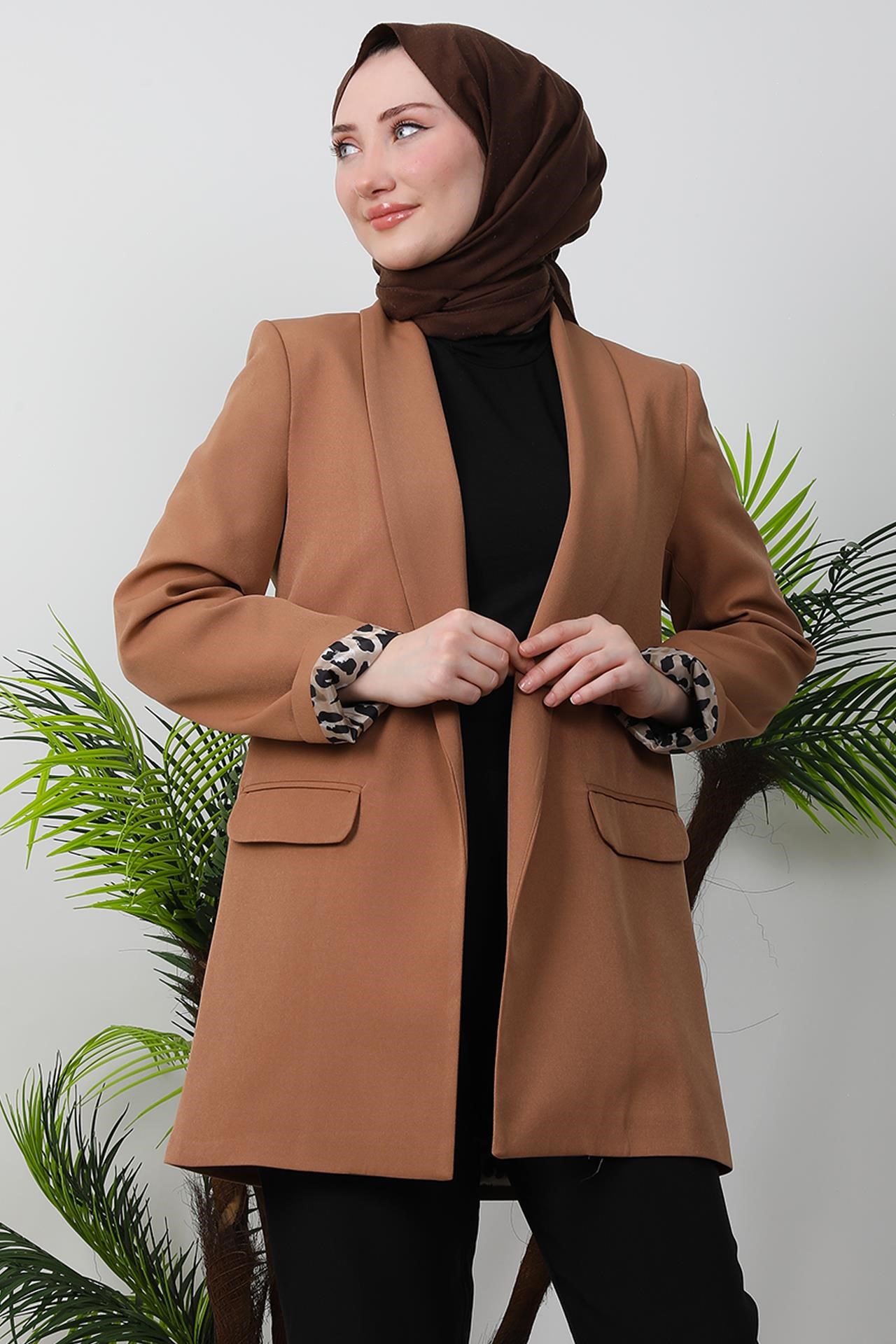 Leopar Astarlı Ceket Sütlükahve