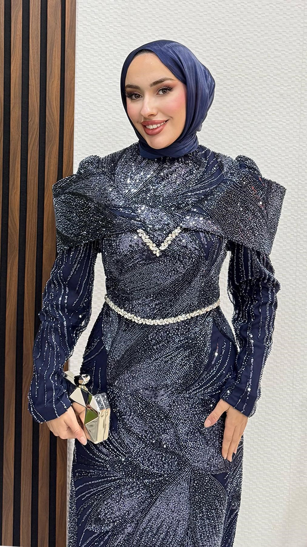 Lilyum İşleme Abiye Lacivert
