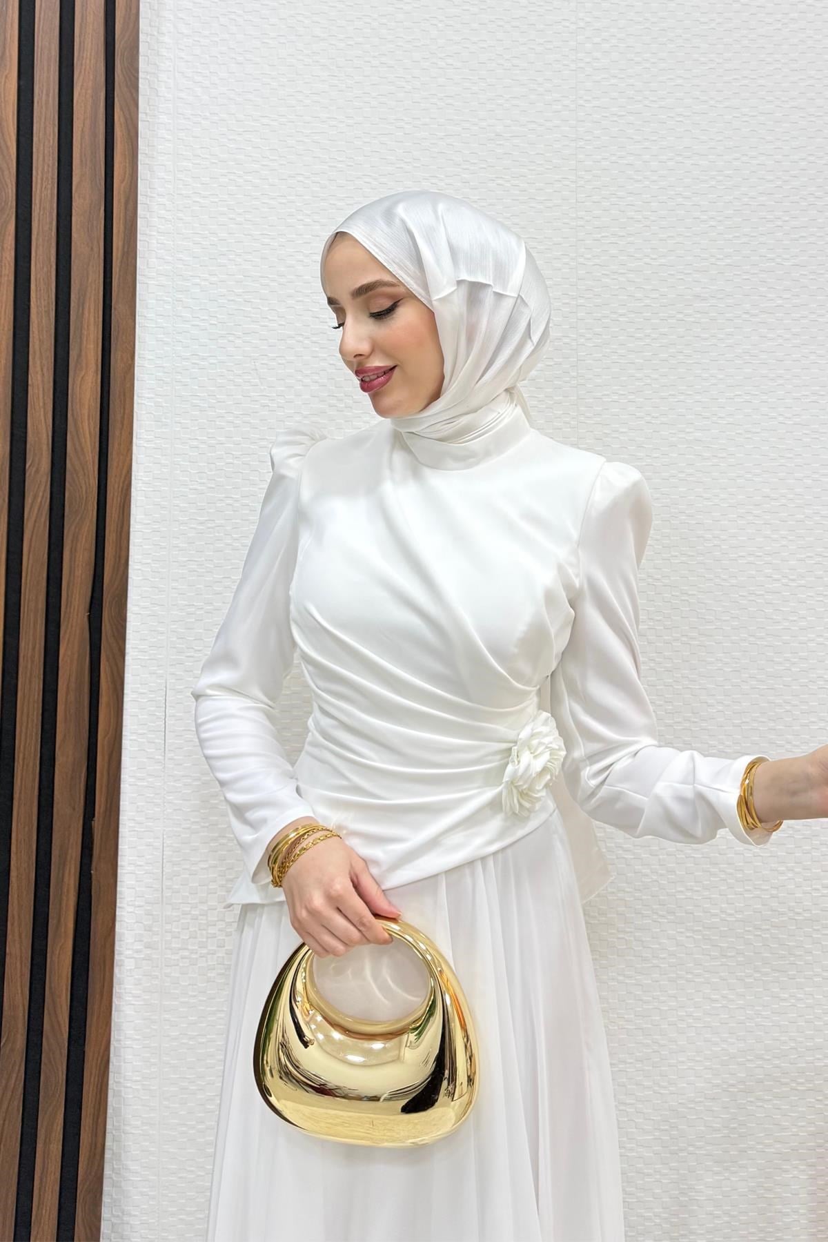 Liva Şifon Abiye Beyaz