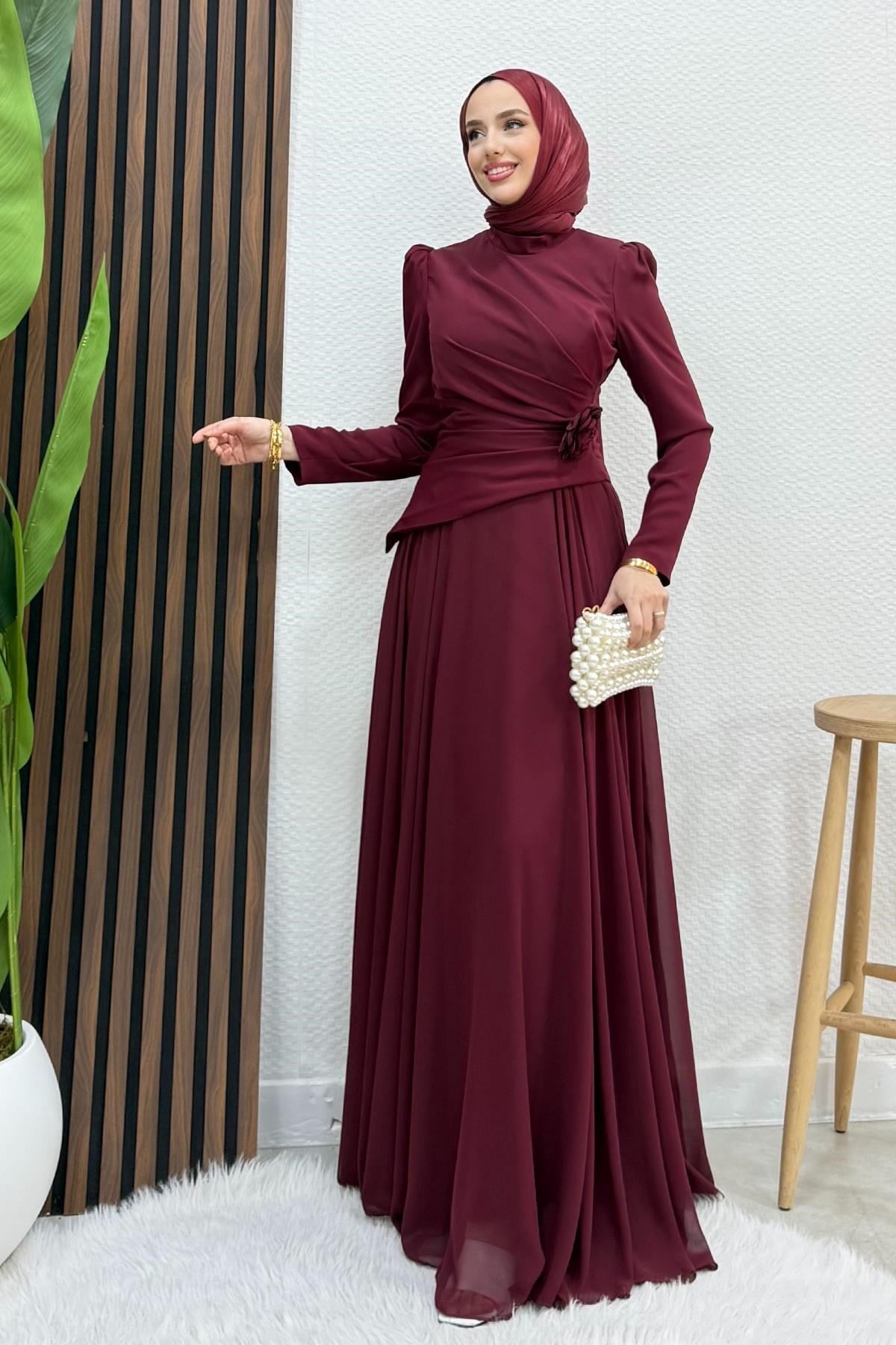 Liva Şifon Abiye Bordo