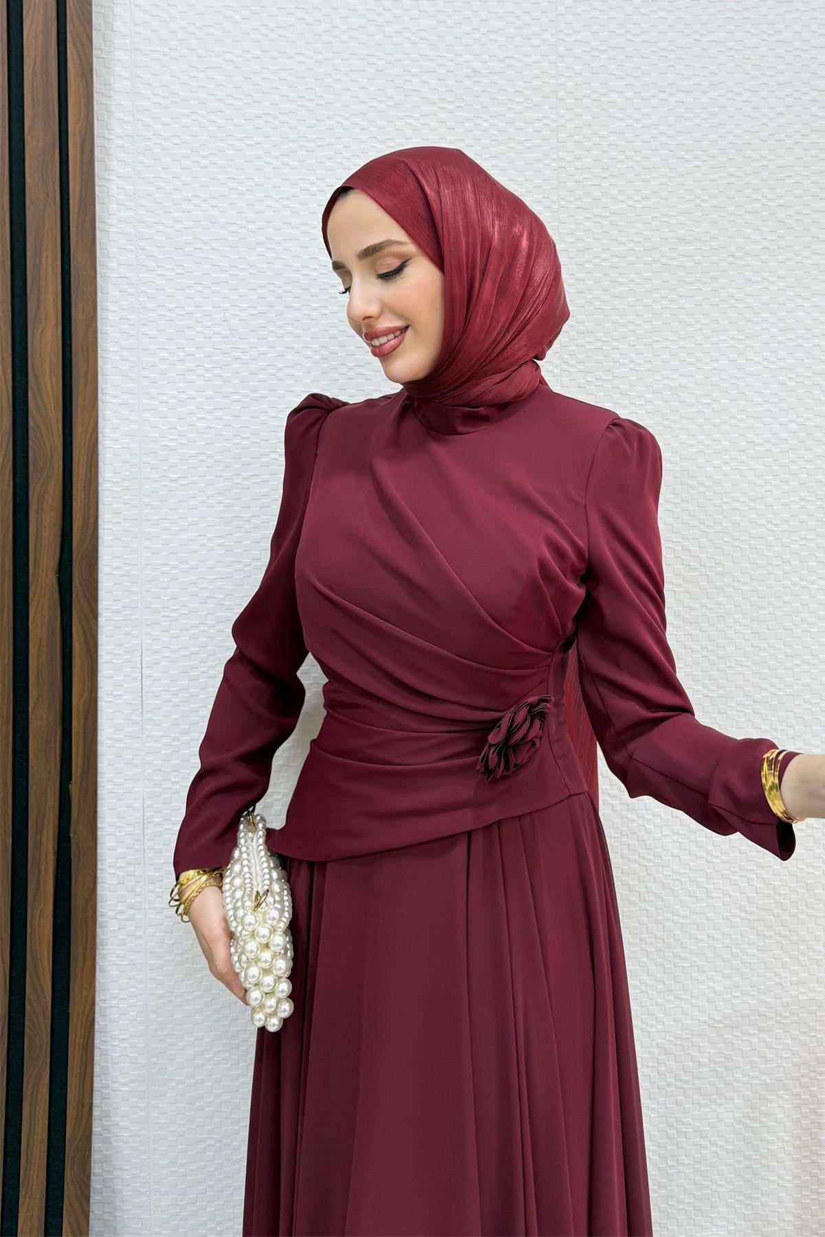 Liva Şifon Abiye Bordo