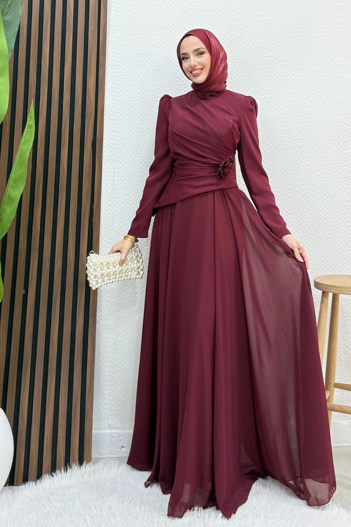 Liva Şifon Abiye Bordo