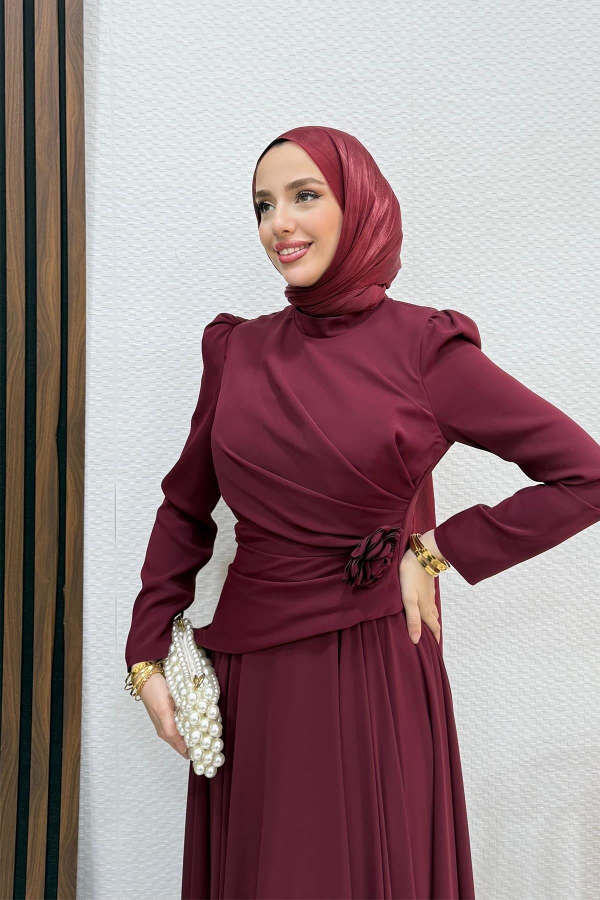 Liva Şifon Abiye Bordo