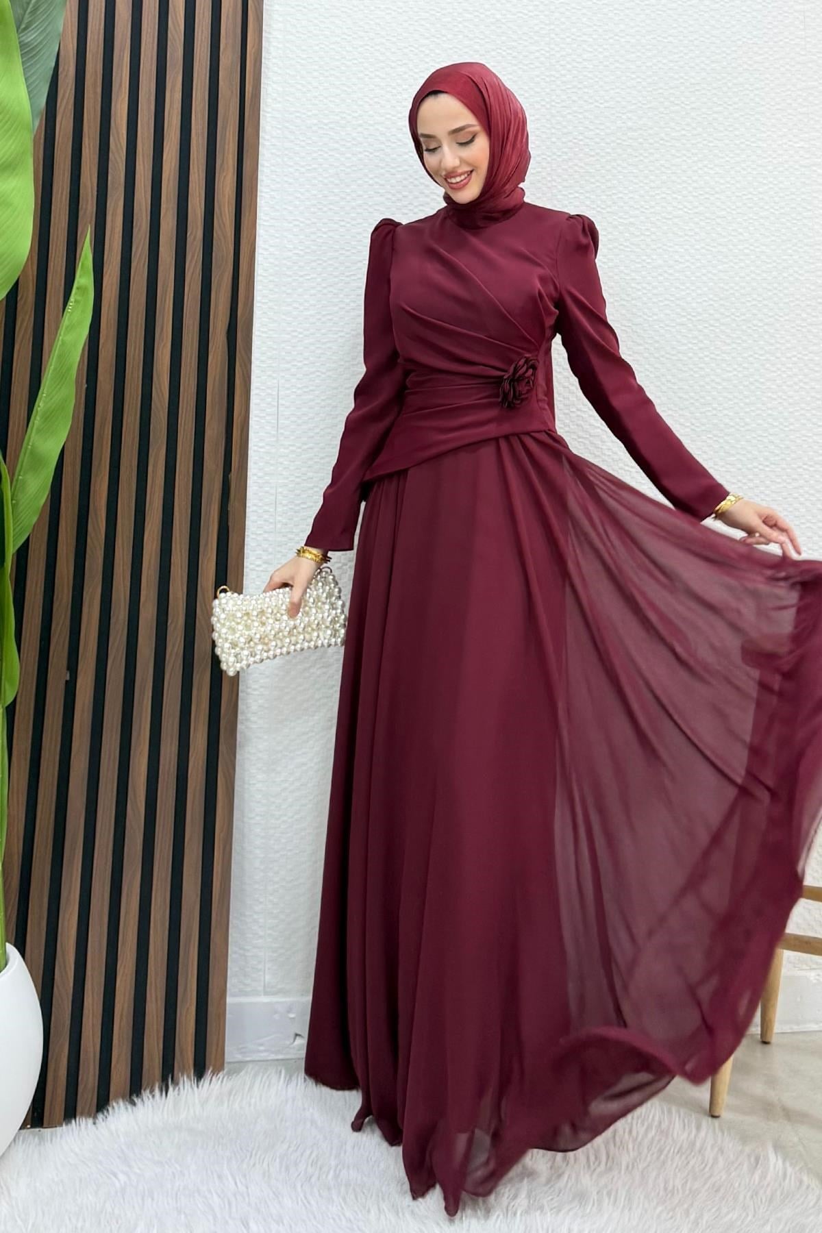Liva Şifon Abiye Bordo
