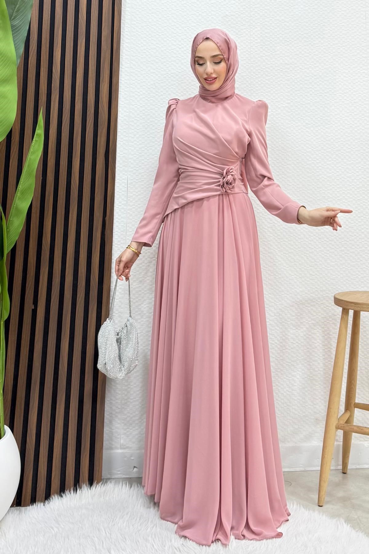 Liva Şifon Abiye Soft Pembe