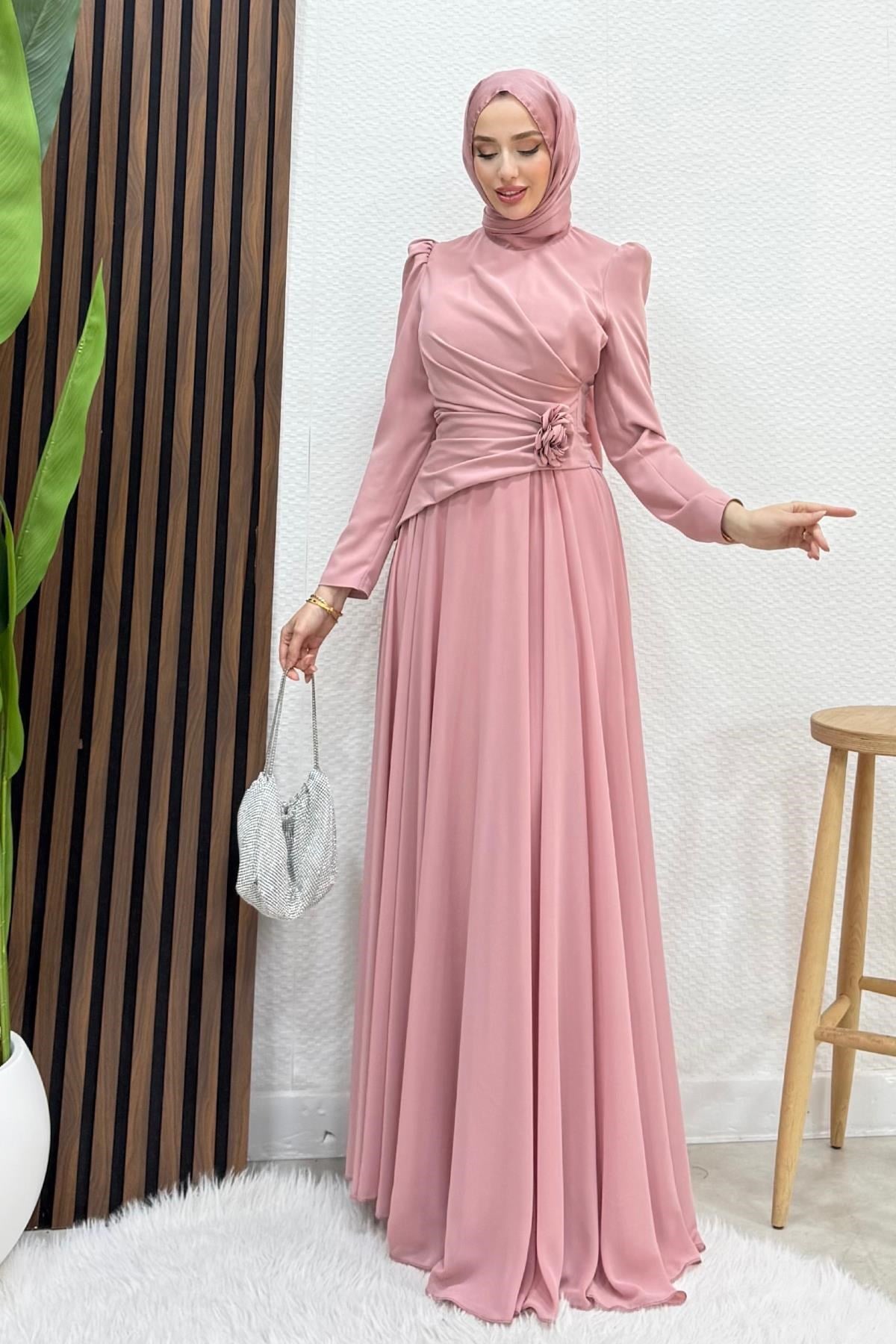 Liva Şifon Abiye Soft Pembe