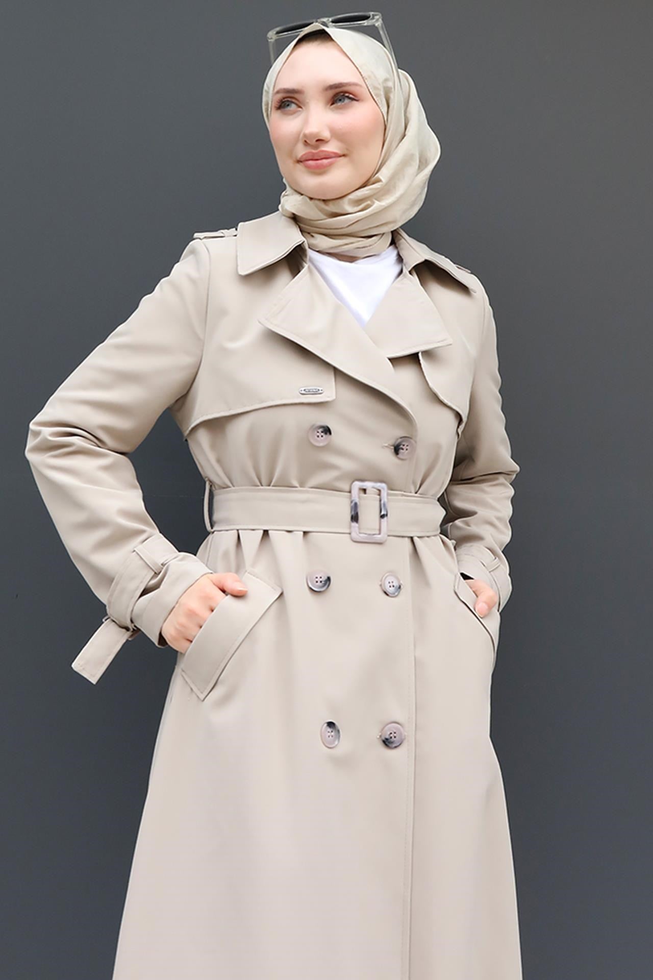 Liza Düğmeli Trenç Bej