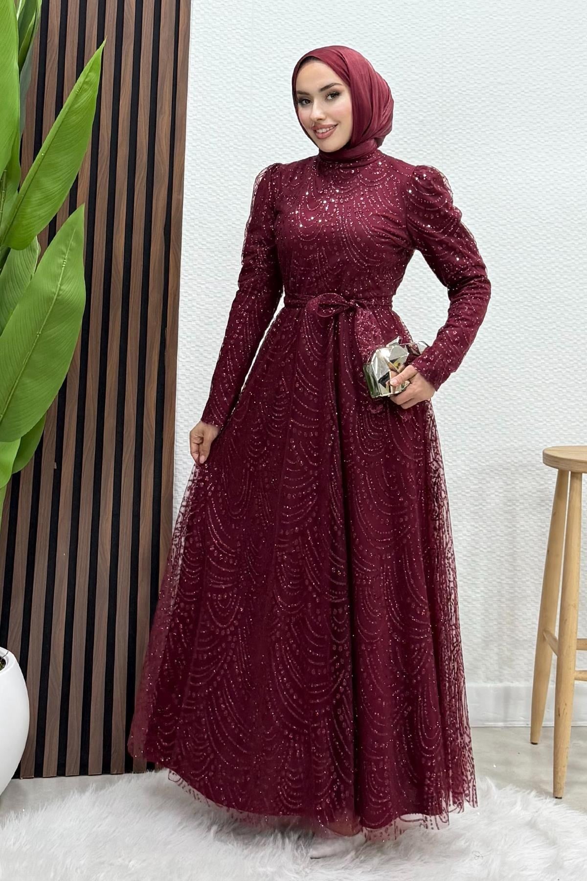 Lumina Simli Abiye Bordo