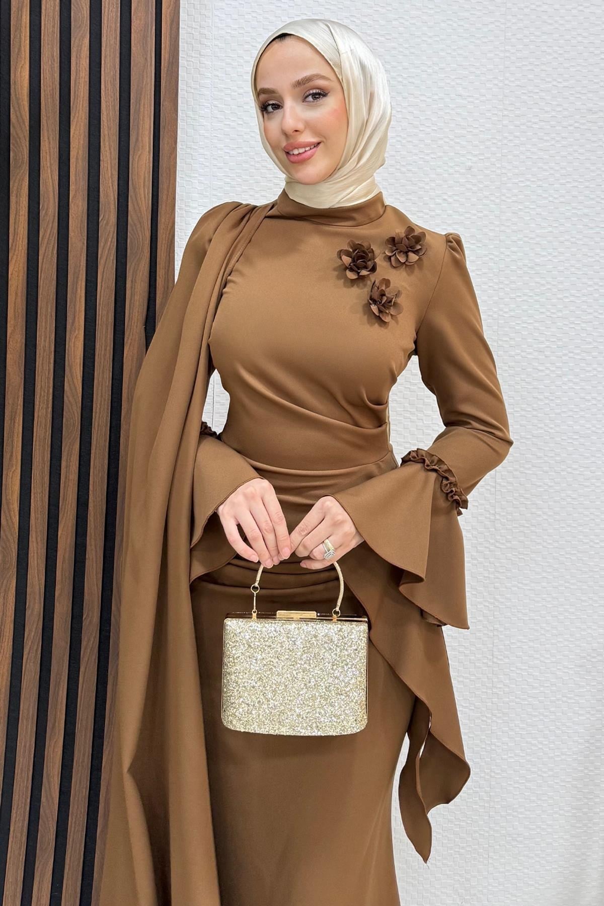 Mahperi Krep Abiye Açık Kahve