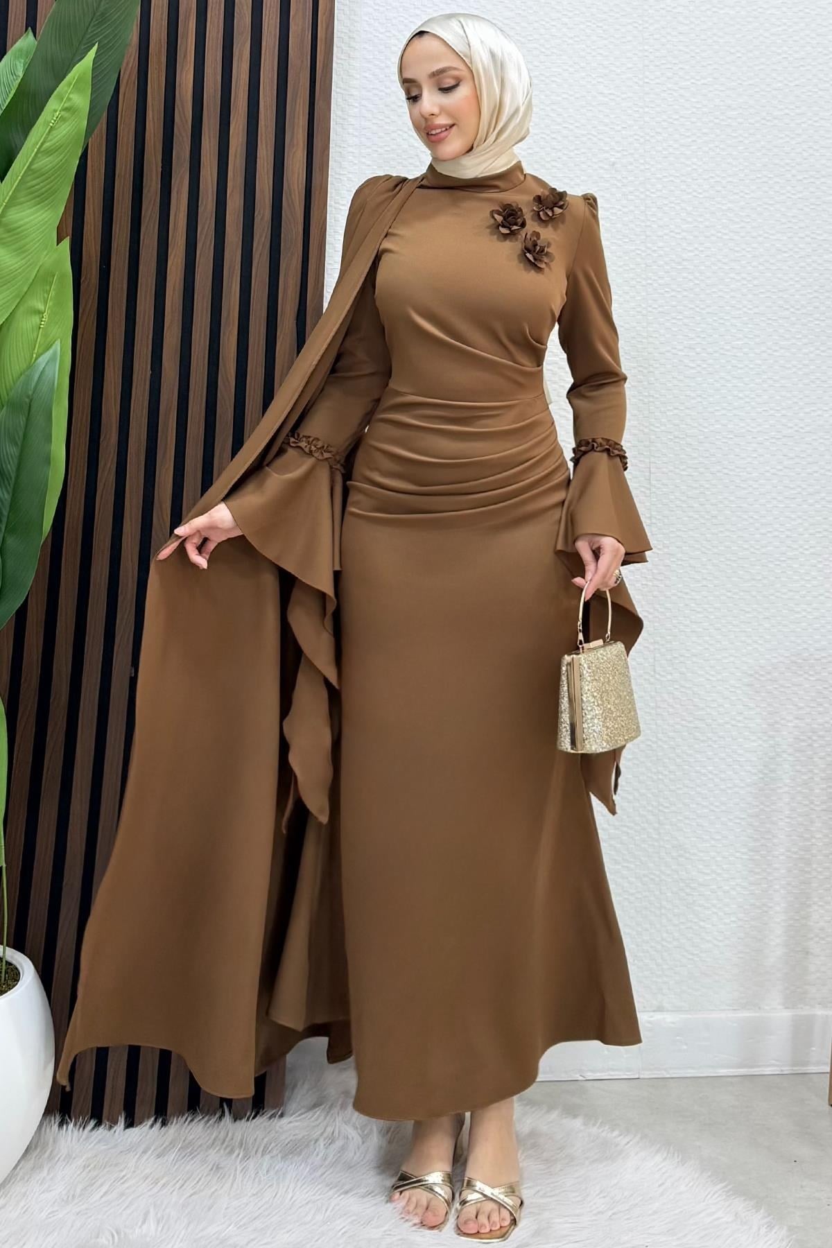 Mahperi Krep Abiye Açık Kahve