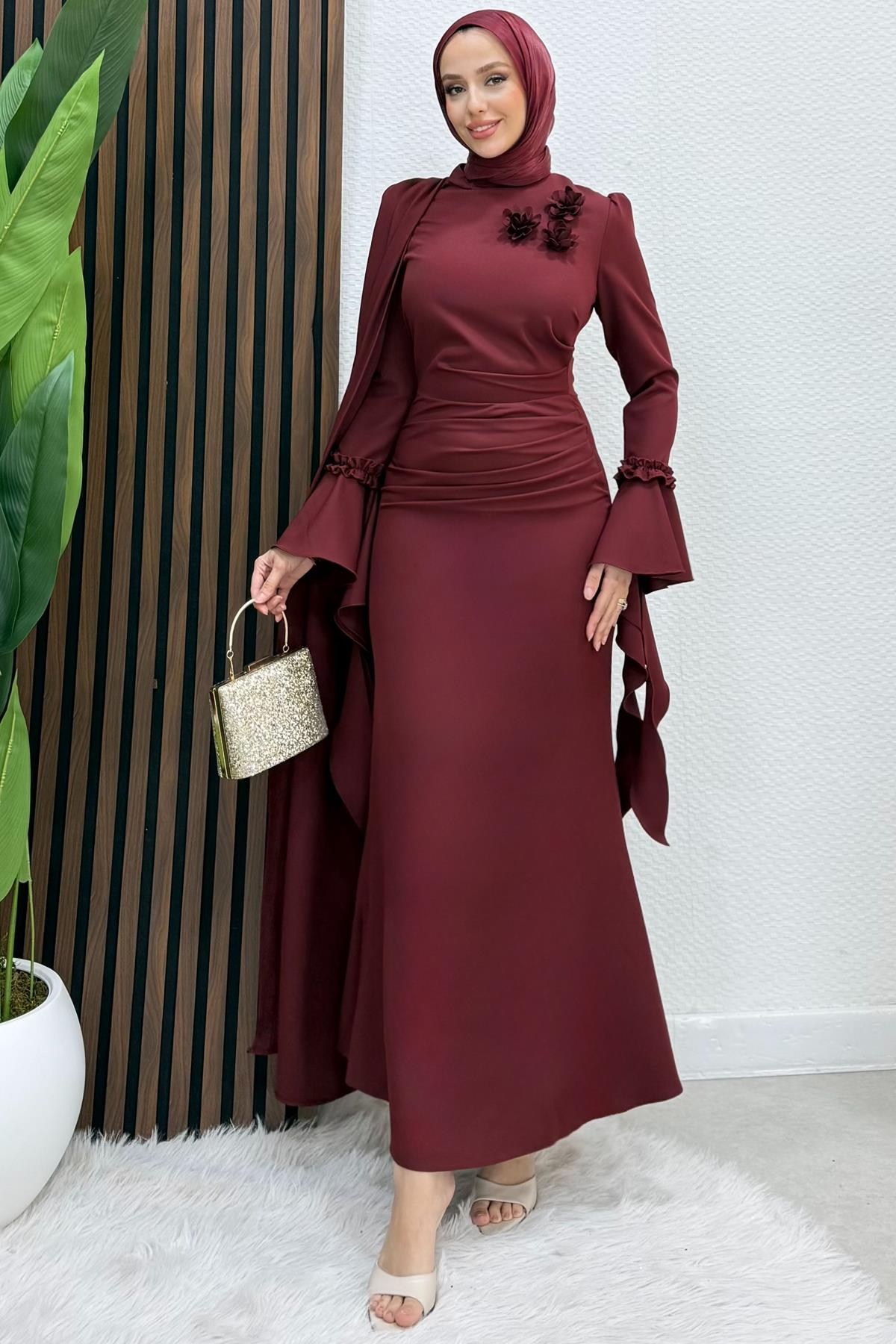 Mahperi Krep Abiye Bordo