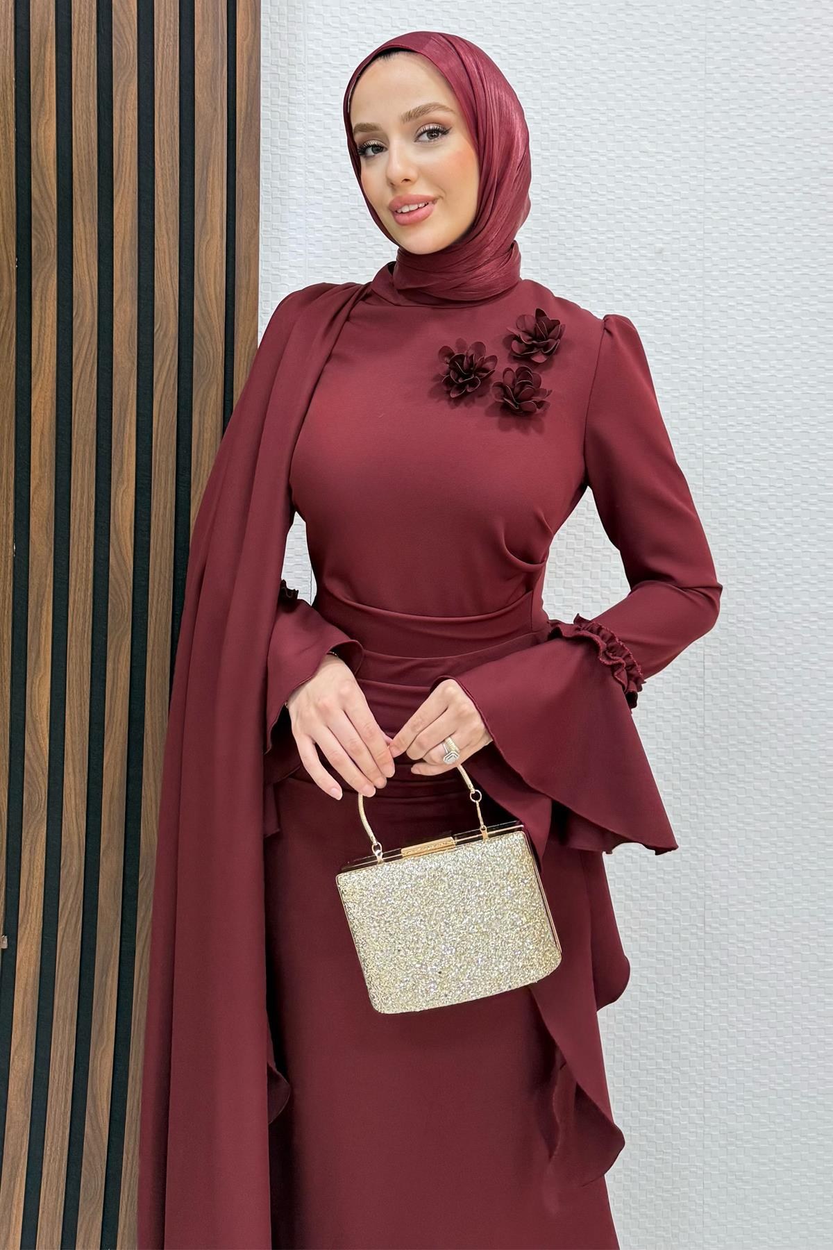 Mahperi Krep Abiye Bordo