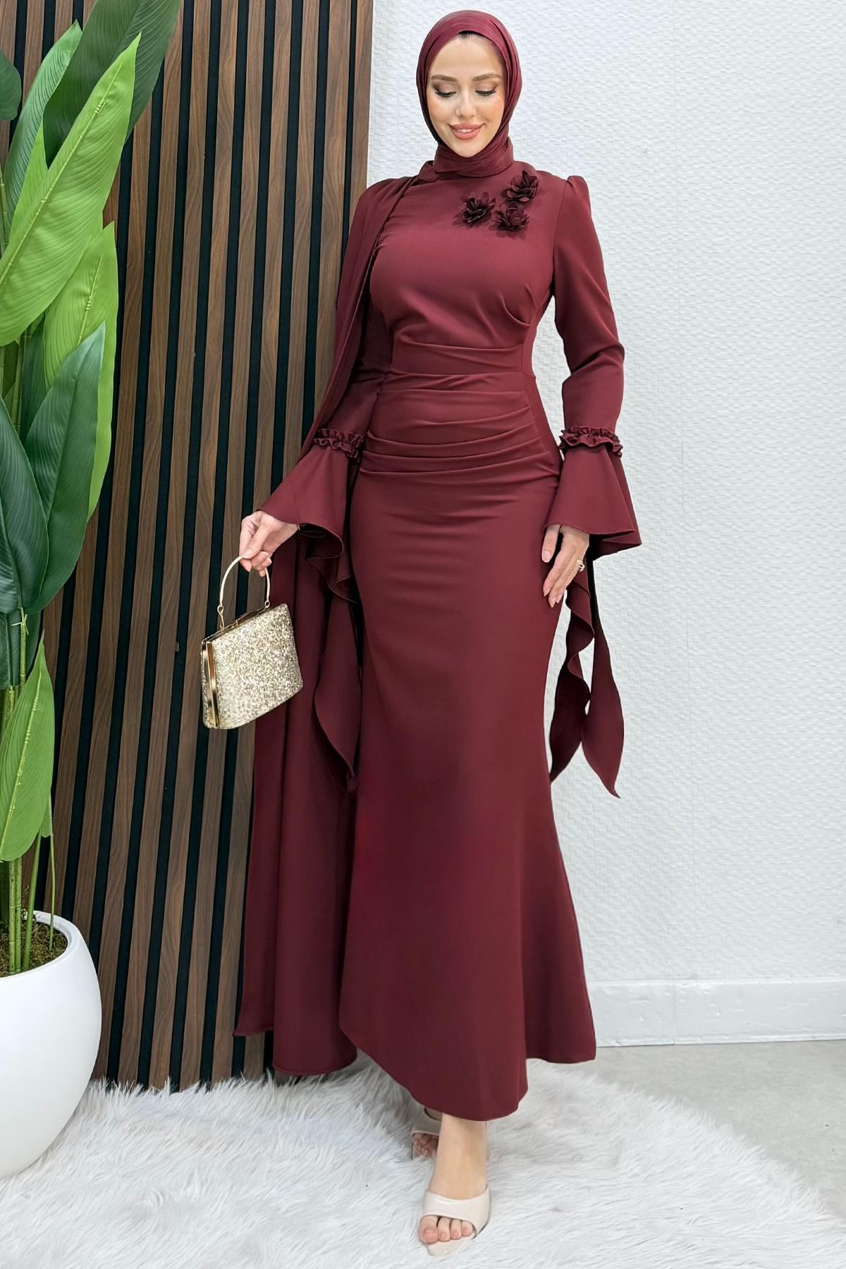 Mahperi Krep Abiye Bordo