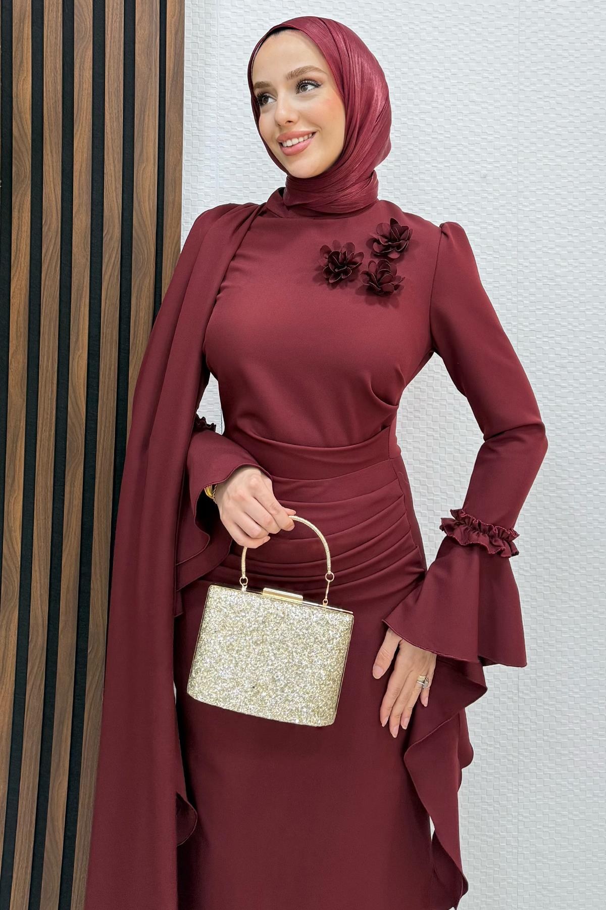 Mahperi Krep Abiye Bordo