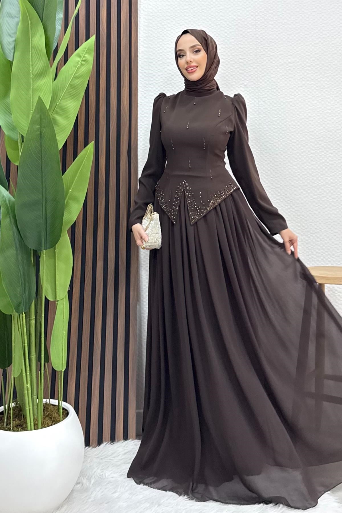 Mahsen Şifon Abiye Acı Kahve