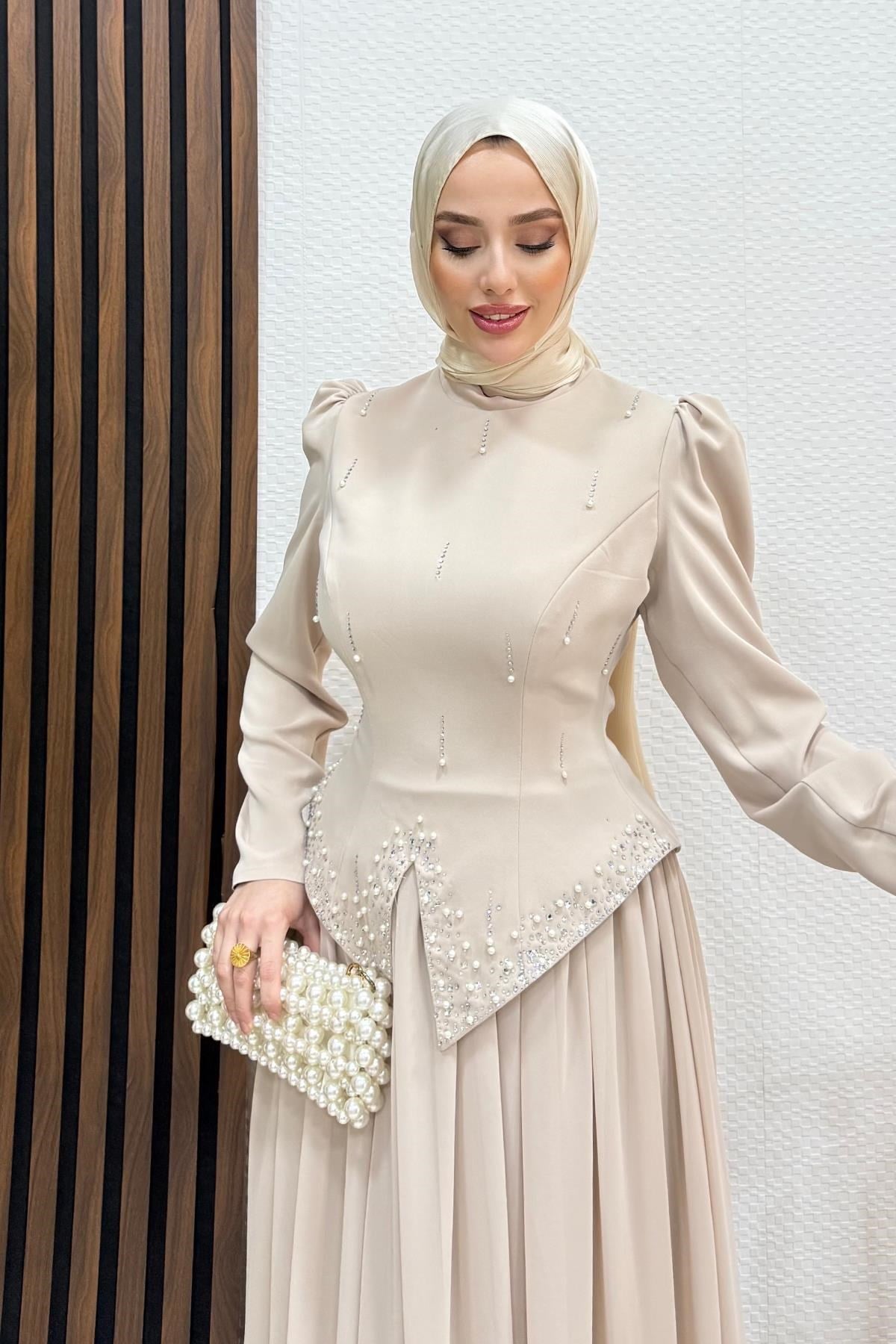 Mahsen Şifon Abiye Bej