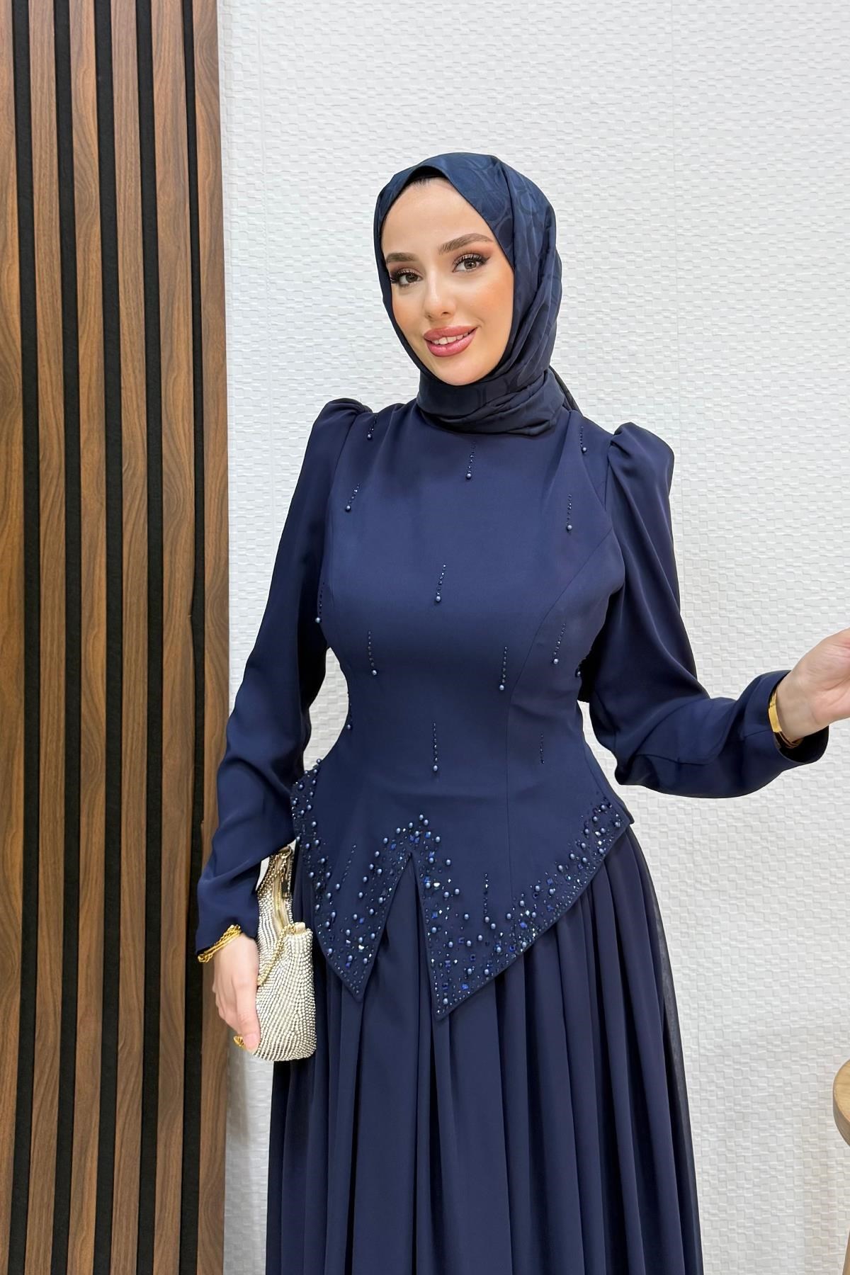 Mahsen Şifon Abiye Lacivert