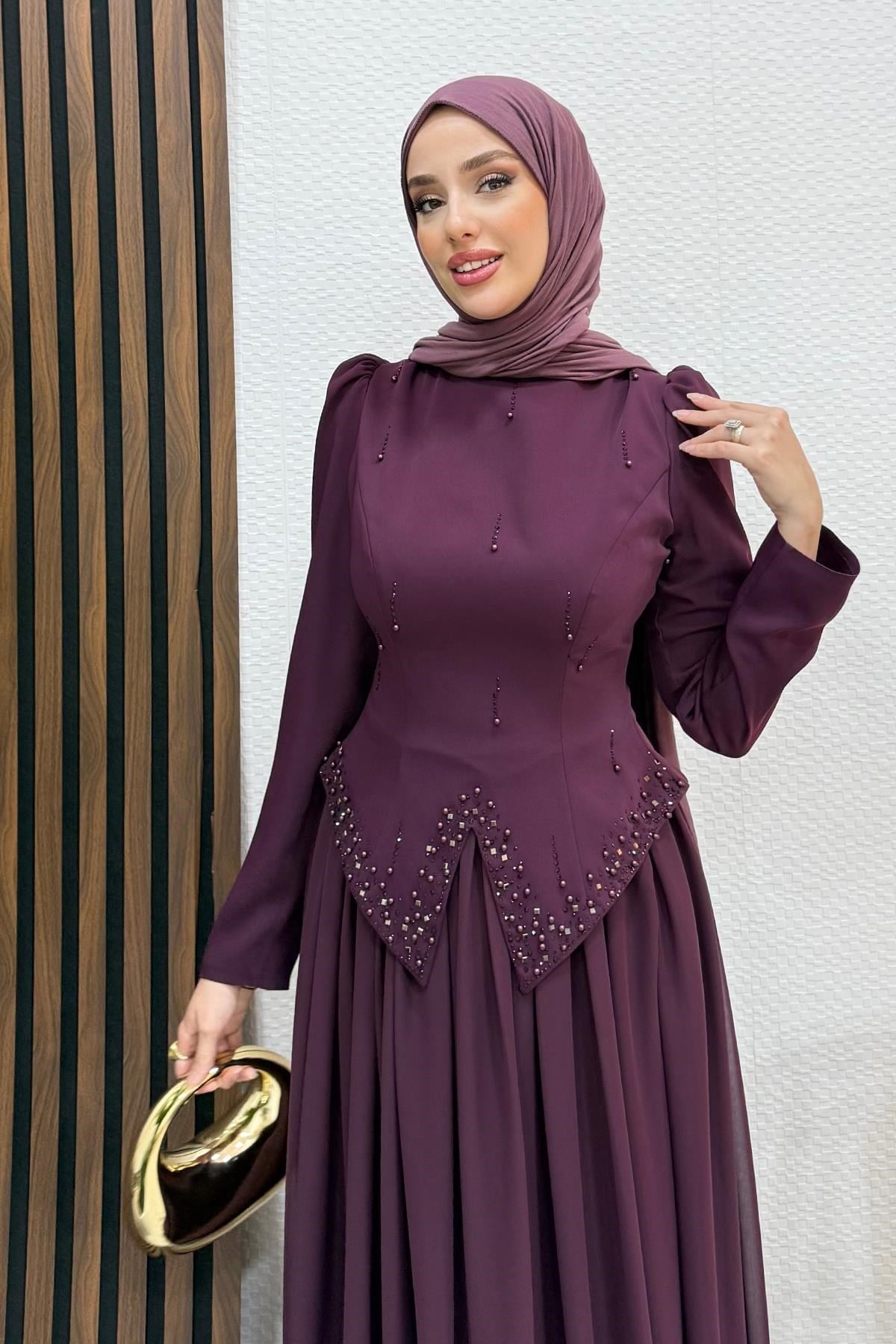 Mahsen Şifon Abiye Mor