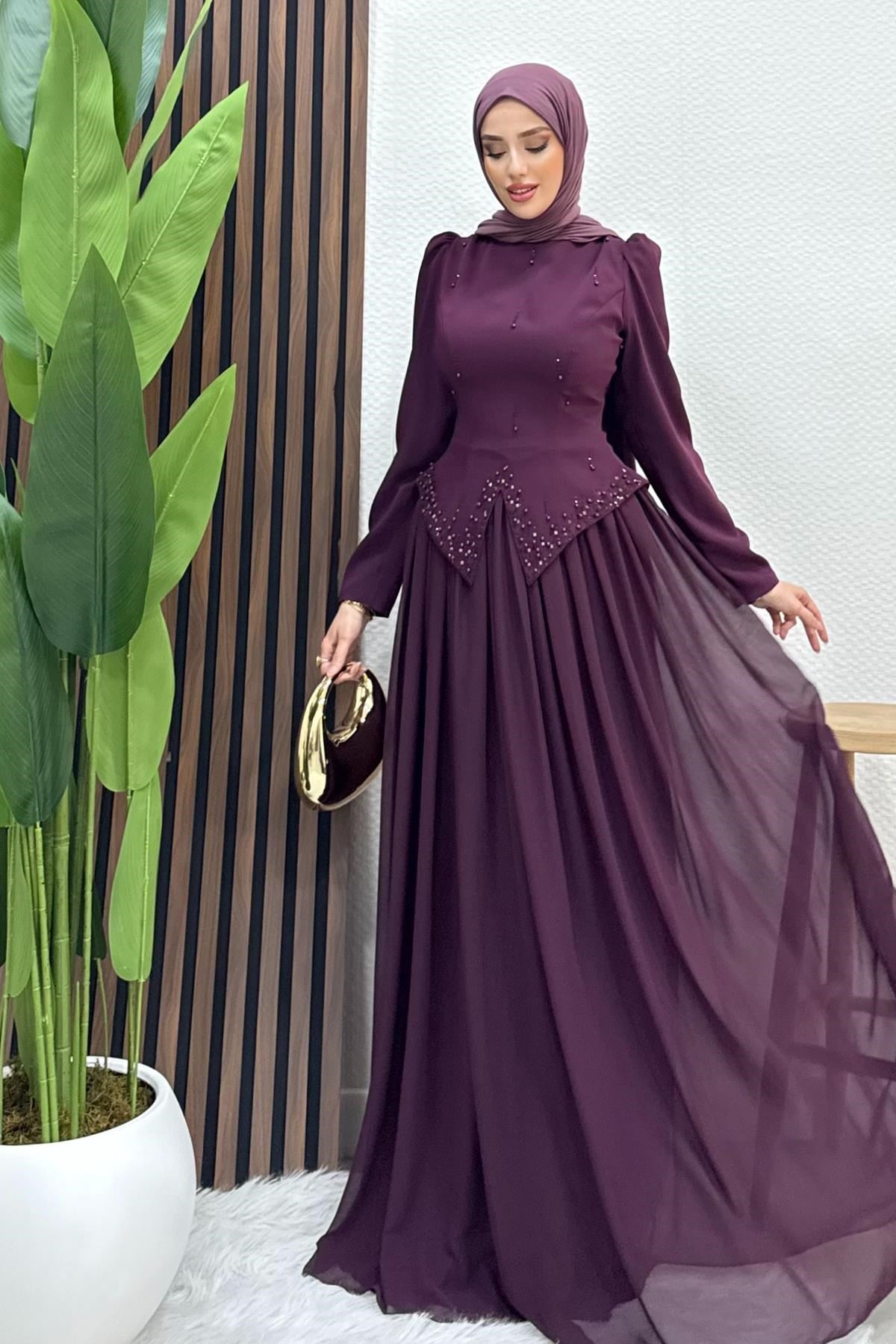 Mahsen Şifon Abiye Mor