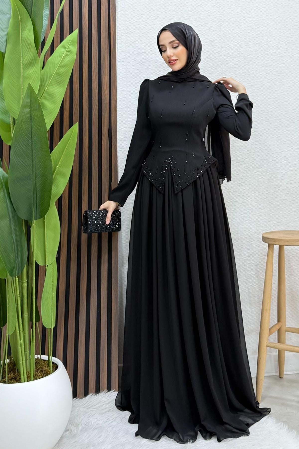 Mahsen Şifon Abiye Siyah