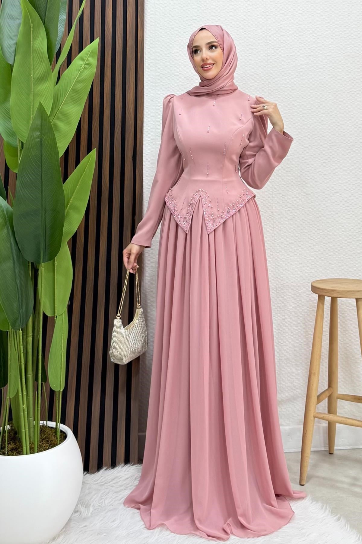 Mahsen Şifon Abiye Soft Pembe