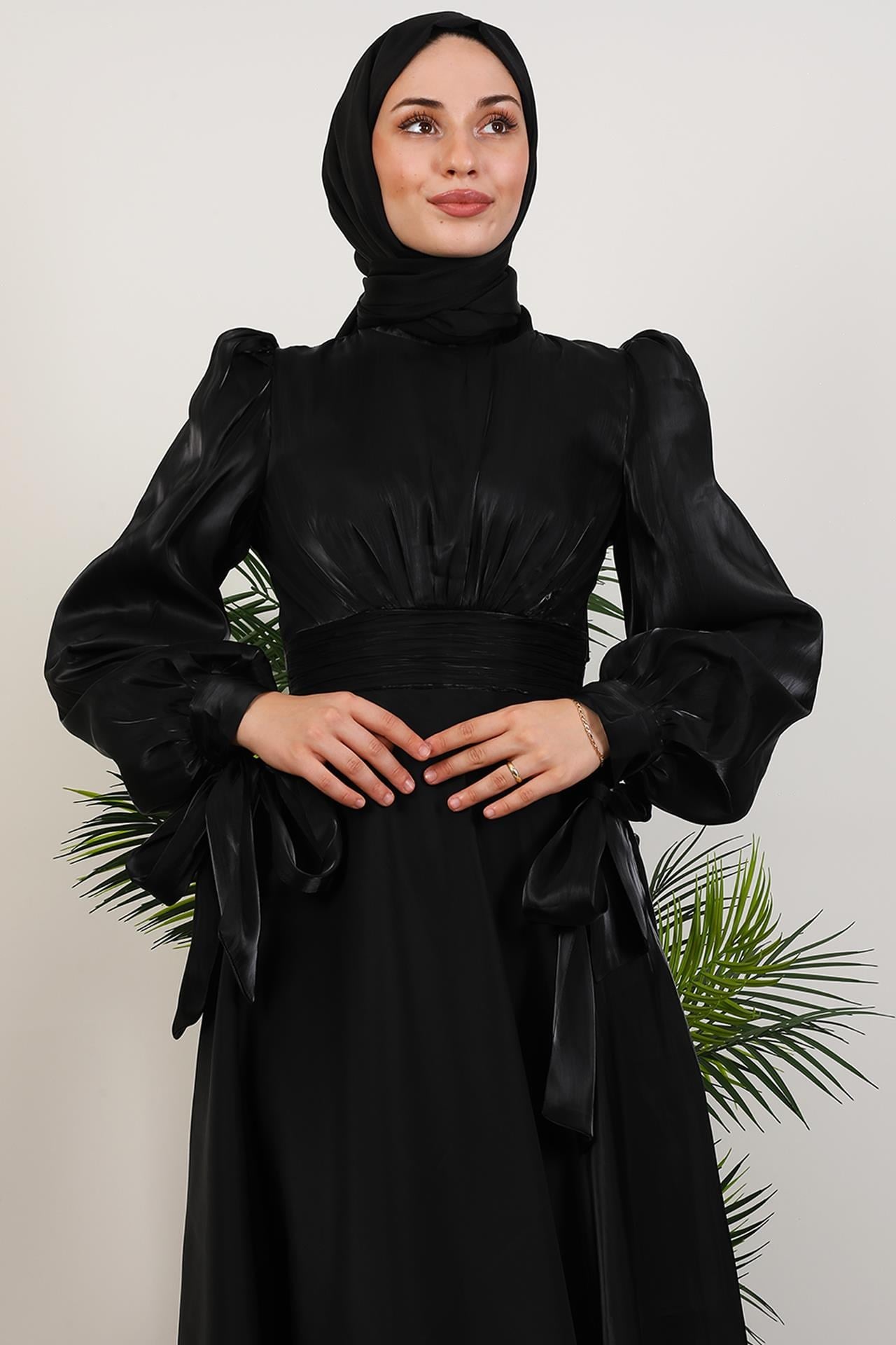 Manolya Organze Abiye Siyah