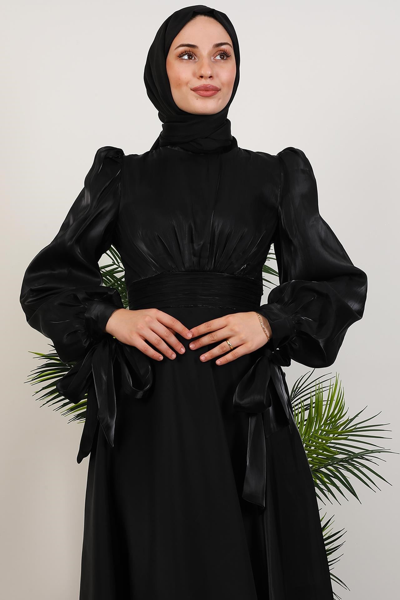 Manolya Organze Abiye Siyah