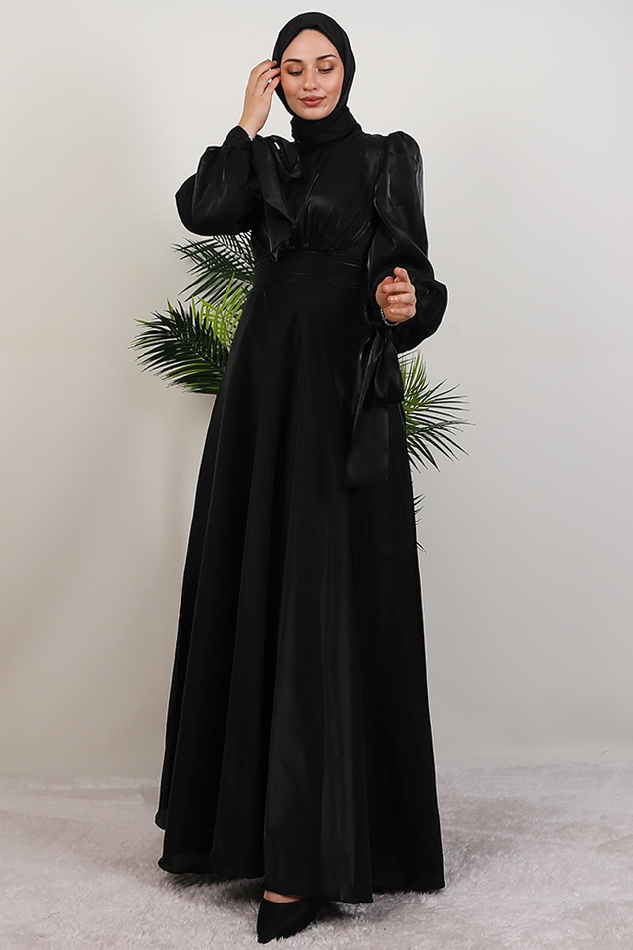 Manolya Organze Abiye Siyah